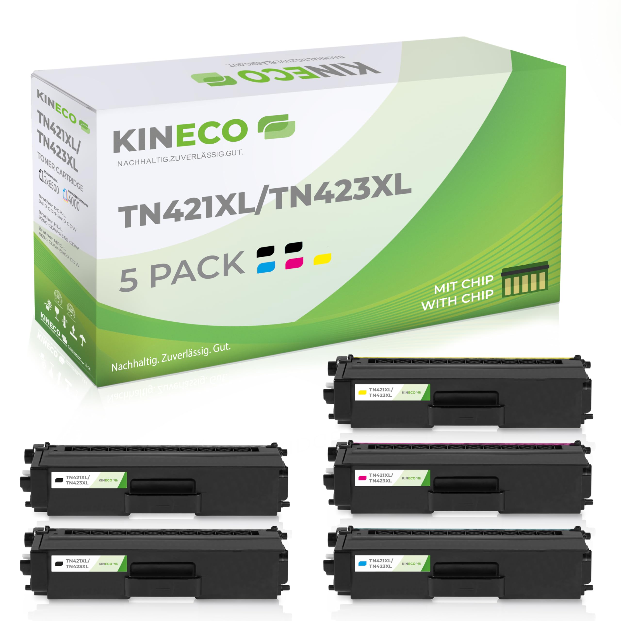 Kineco 5X XL Toner ersetzt TN421 TN423 2X bk 1x CMY Multipack für Brother MFC-L8690CDW MFC-L8900CDW