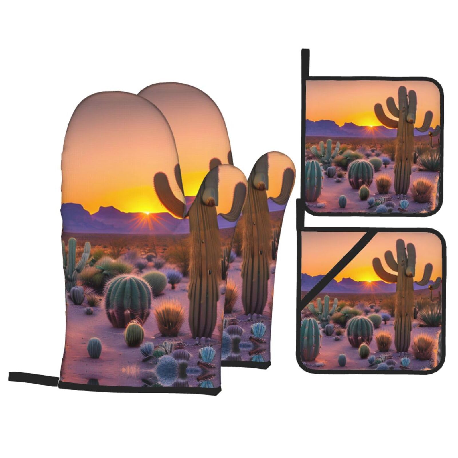 Cactus Desert Sunsets Print Oven Mitts,Pot Holders, Heat Resistant Oven Mitts Gloves,Hot Pads for Kitchen Cooking Grill