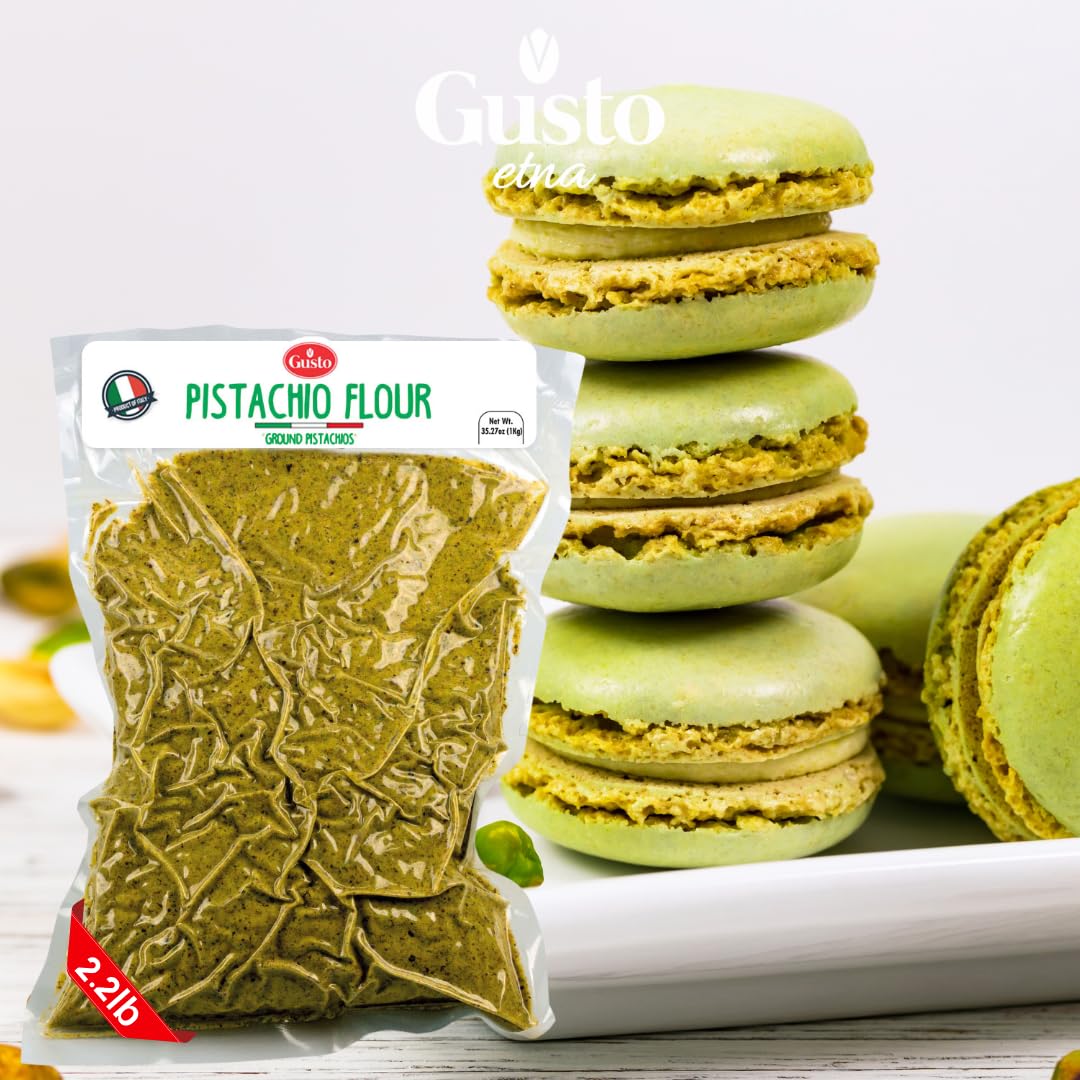 GUSTO ETNA Pistachio Flour, Sicilian Fine Chopped Pistachio Flour, Ground, Powder, Gluten Free Flour, Non Gmo, Vegan, Product of Bronte, Sicily, From Italy, 2.2 Lb (1 kg)
