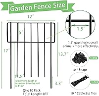 Vista 2 de Paquete de 10 Barreras para Animales, Valla Decorativa Sin Excavación, 17 pulgadas (Alto) x 10 pies (Largo), Borde de Valla Pequeña de Jardín