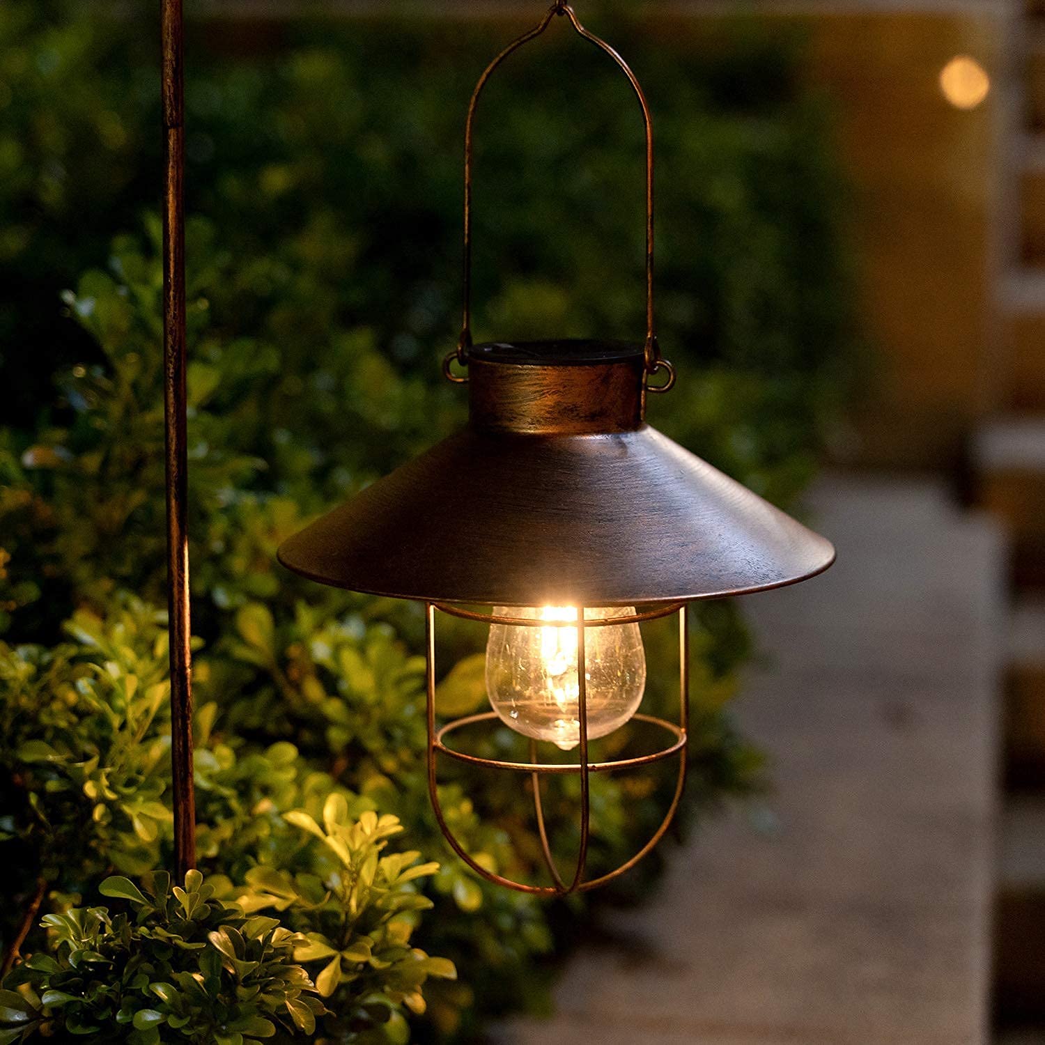 Toawl Light Solar Metal Hanging Lantern With Shepherd Hook Outdoor Led Garden S Brushed Copper