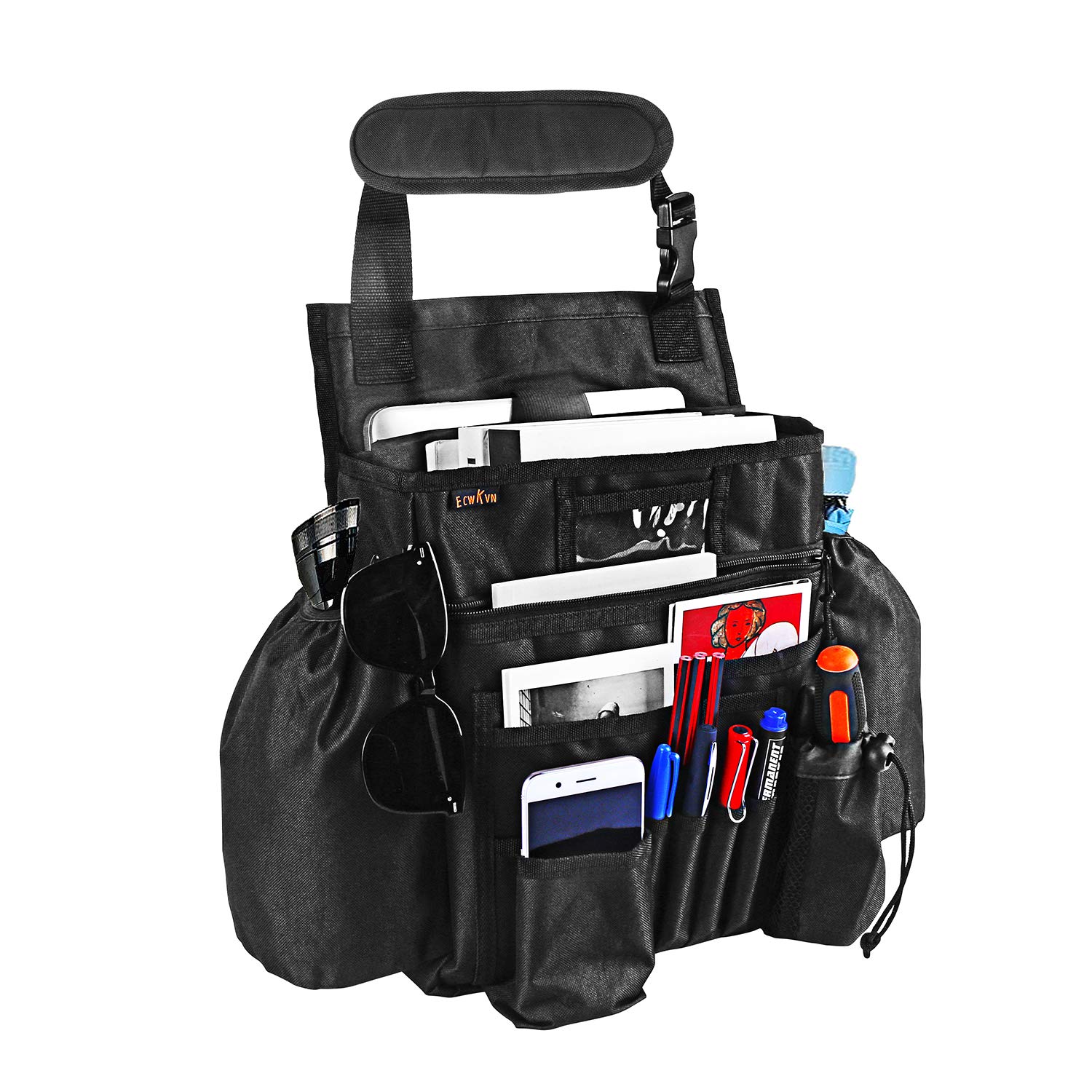 ECWKVN Car Front & Back Seat Organizer with Dedicated Tablet/Laptop Compartment, Passenger Seat File Storage with Cup Holder, Adjustable Backrest, and