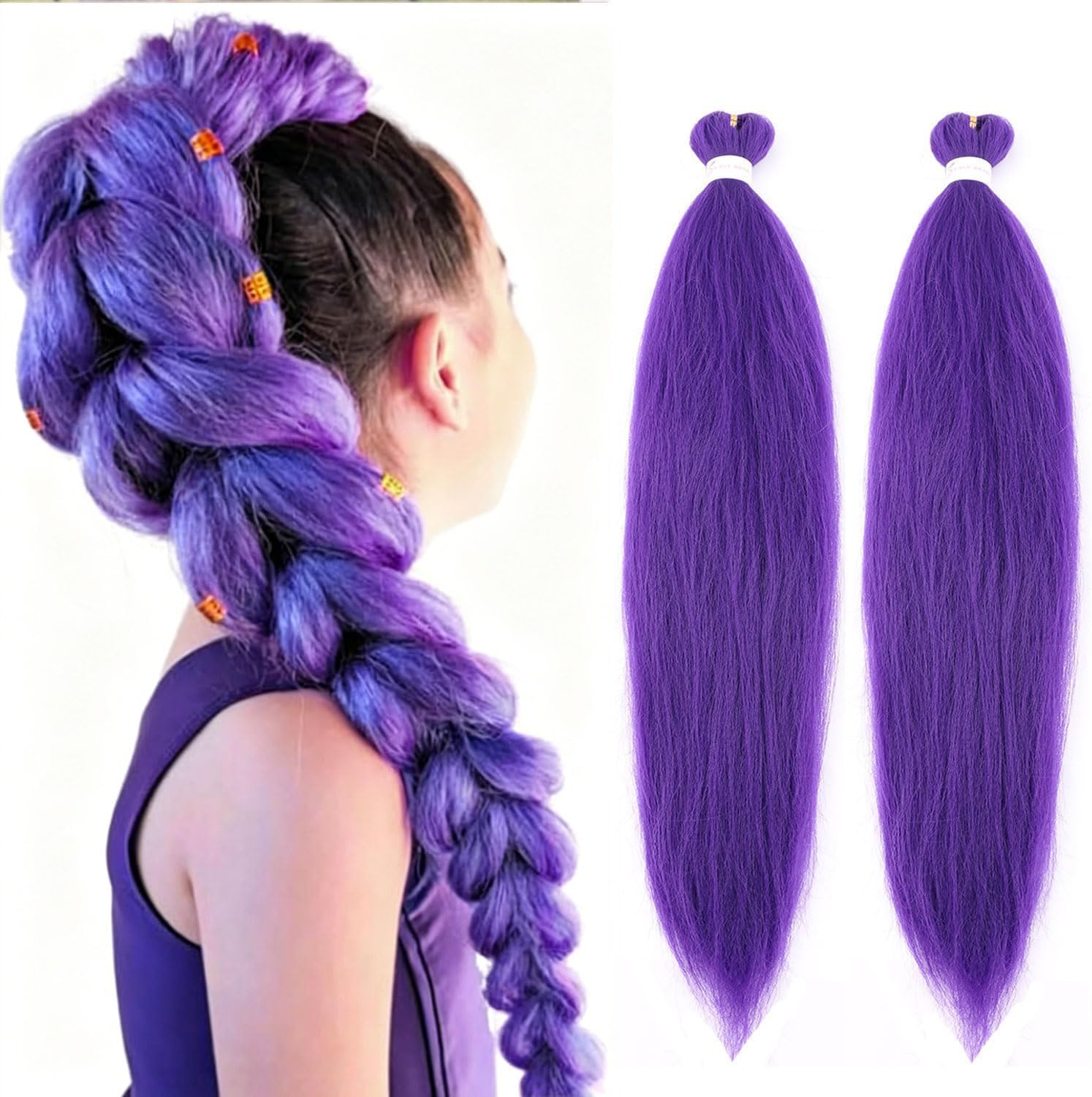 Purple Braiding Hair 24 Inch Pre Stretched Synthetic Braiding Rumi hair Extensions for Stage Party Halloween Costume Cosplay