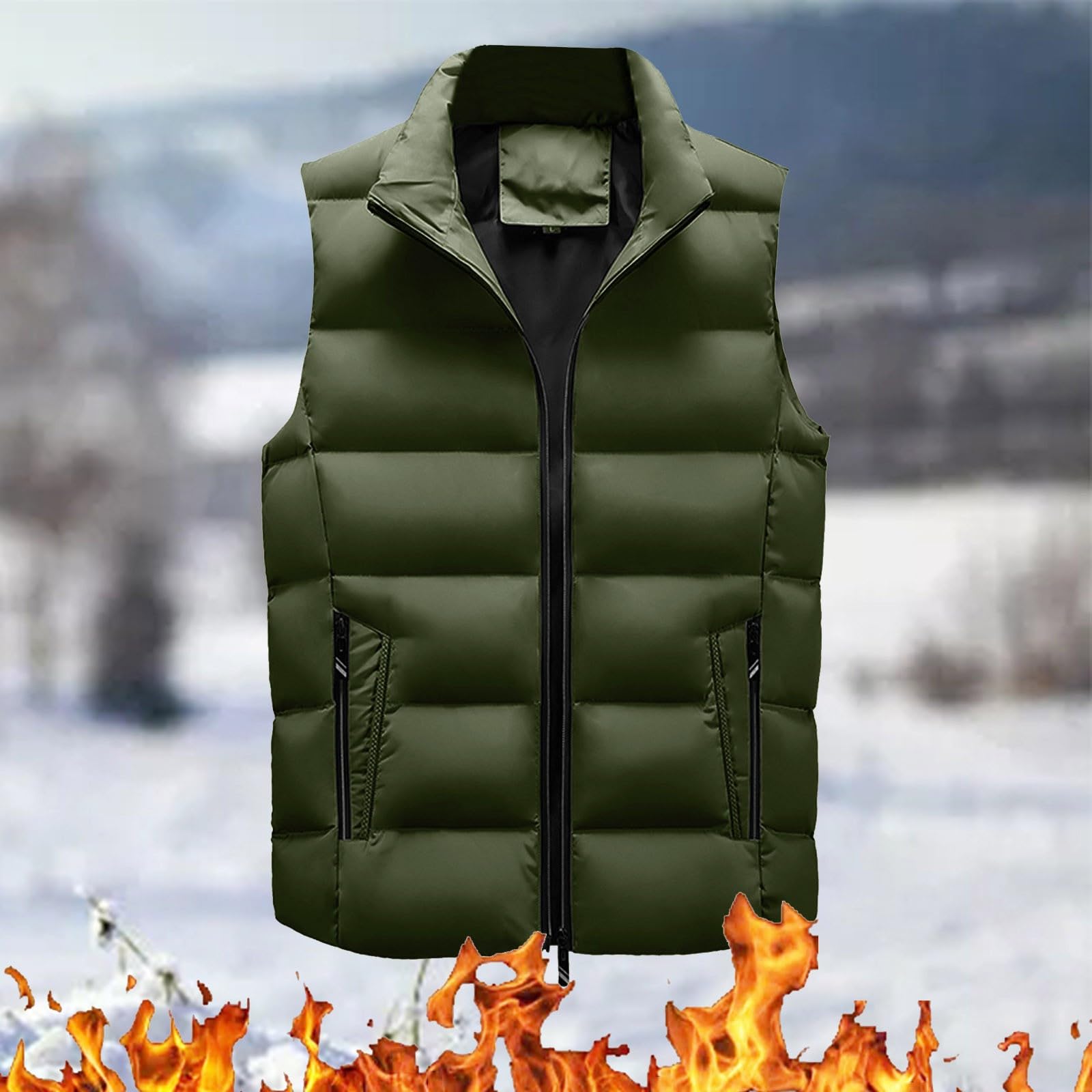 Chaleco de invierno para hombre, repelente al agua, aislado, chaleco de peso medio con bolsillos delanteros ocultos con cremallera, ajuste elegante, chaleco acolchado para invierno, cuello embudo