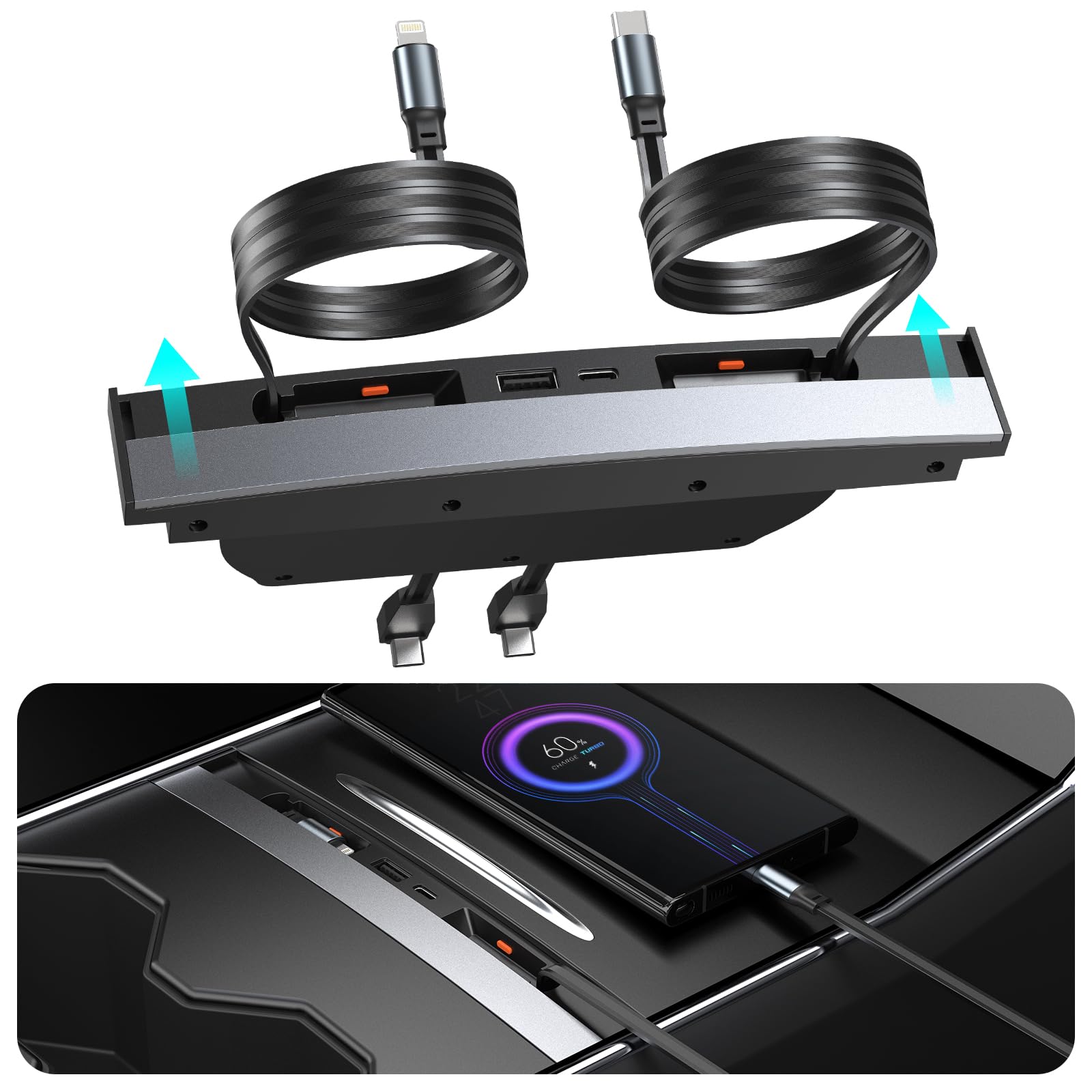 Photo 1 of USB Hub for Tesla Model 3 Model Y Waterproof - Fast Phone Charger for Model Y/3 Accessories 2024 2023 2022 2021 Multi Port Retractable Docking Station, 100% Fit Center Console(Not Fit Model 3 2024)