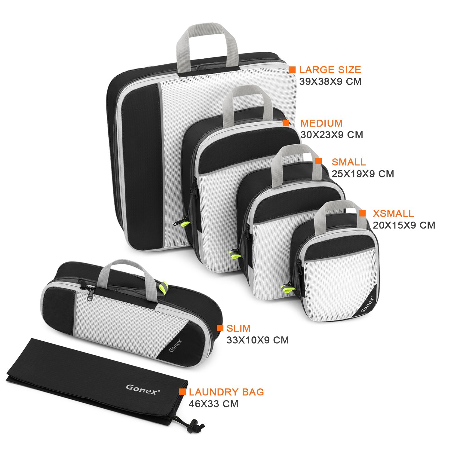 Gonex Borse per bagagli robuste e resistenti Possono essere utilizzate come borse per abiti 6-pezzi Set 6, Nero
