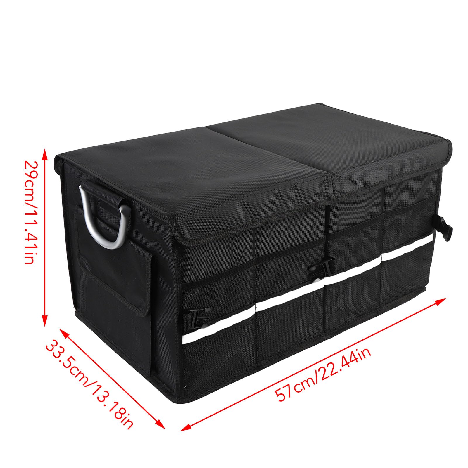 Organizzatore per Bagagliaio di Grande capacità Scatola Portaoggetti per Auto Multi Scomparto in Tessuto Oxford Impermeabile per Viaggi in Campeggio 55 Litri (Nero senza coperchio)