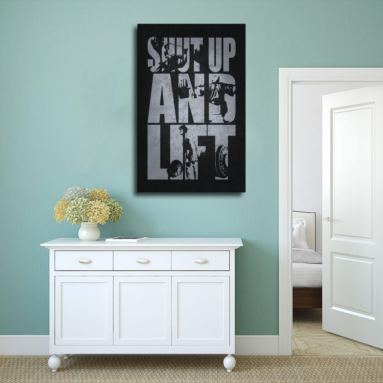 Póster motivacional para pared con texto "Shut Up And Lift" (60 x 90 cm)