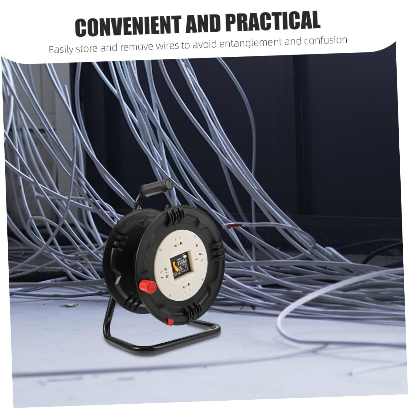 Carrete de Cable Negro de Plástico para 30 Metros, Organizador | Uso en Hogar y Oficinas, Diseño Simple y Elegante, para Guardar y Enrollar Cables