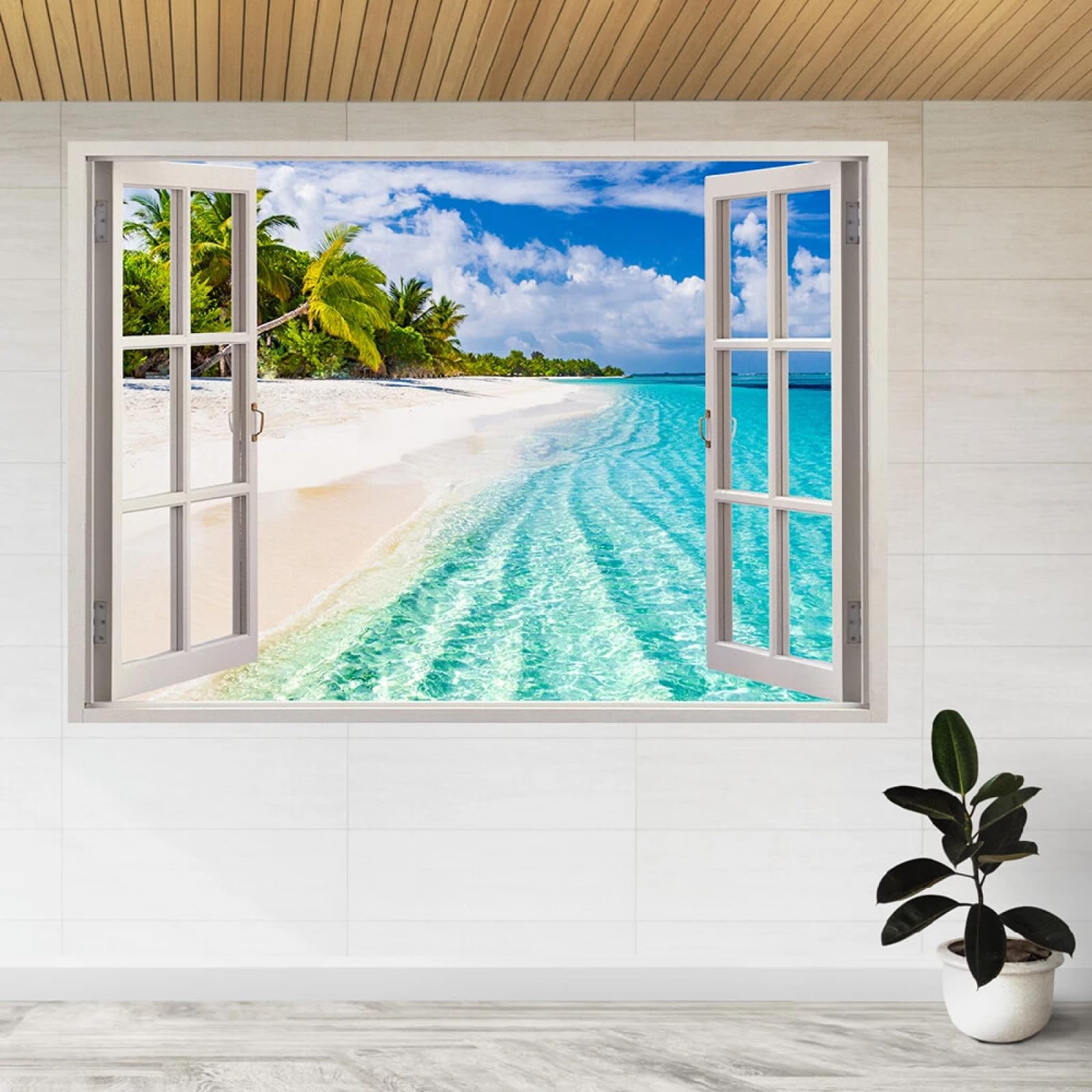 Vinilos Decorativos 3D Rotos Vista A La Playa Tatuaje de pared vinilo extraíble decoración del hogar Calcomanías impermeables para Guardería Habitación Decoración de pared 60x105cm