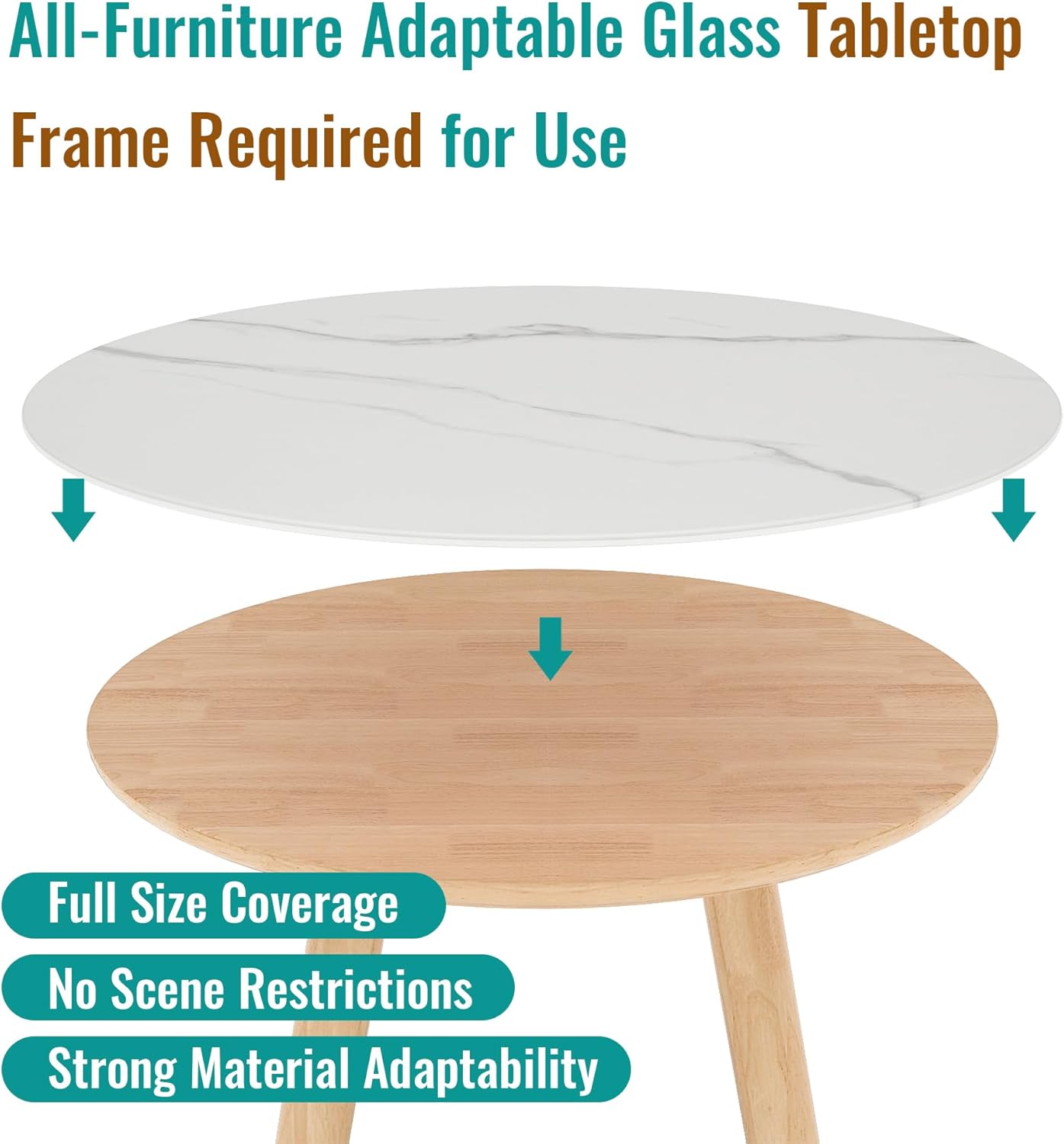 20" Round Tempered Glass Table Top, Marble Glass Surface Protector Heat & Scratch Resistant Multipurpose for Dining, Coffee, Restaurant, Office and End Table (White Marble Pattern, 20 Inch)