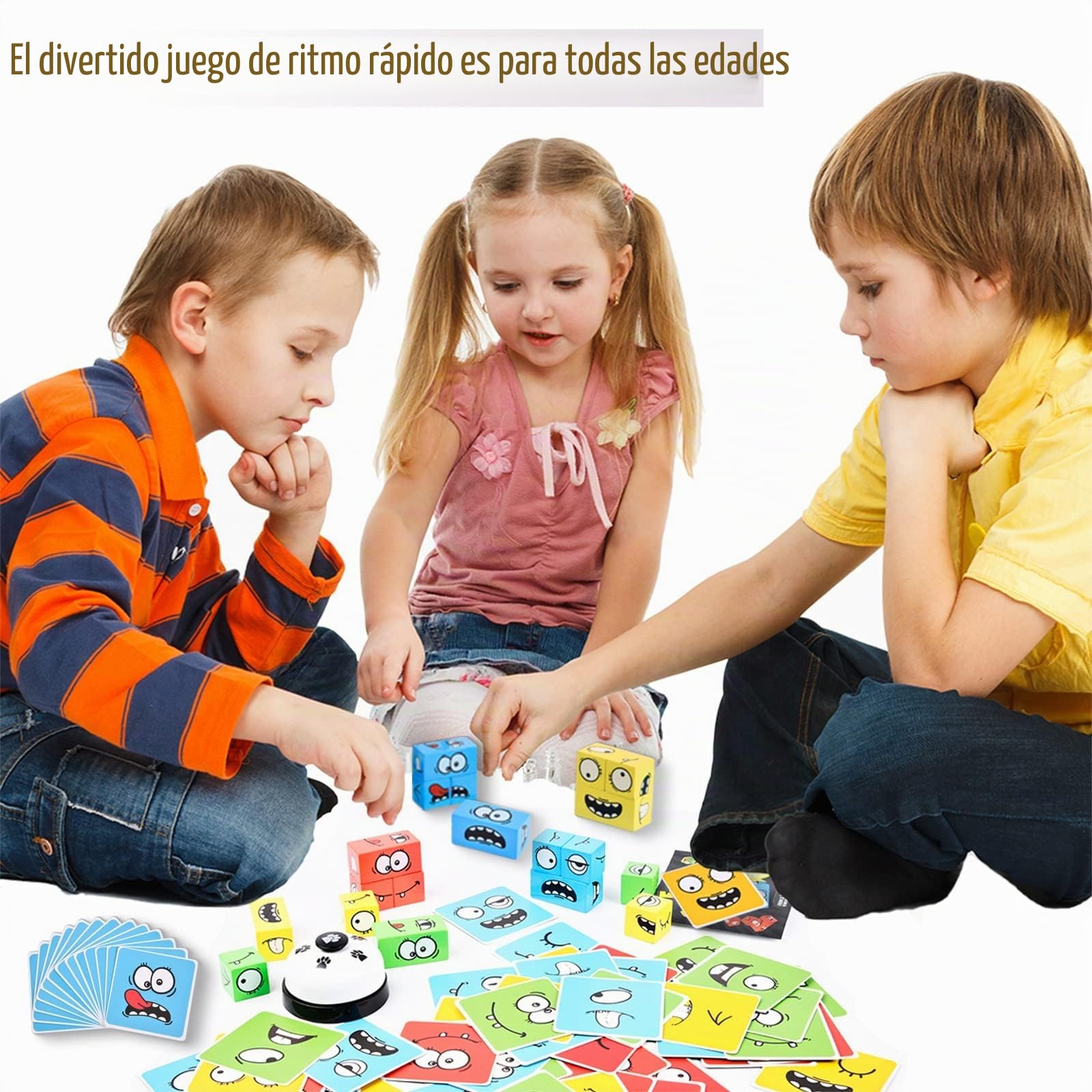 Juguete de expresión de madera, juego de dados interactivo, juego de madera para niños como juego familiar con timbre