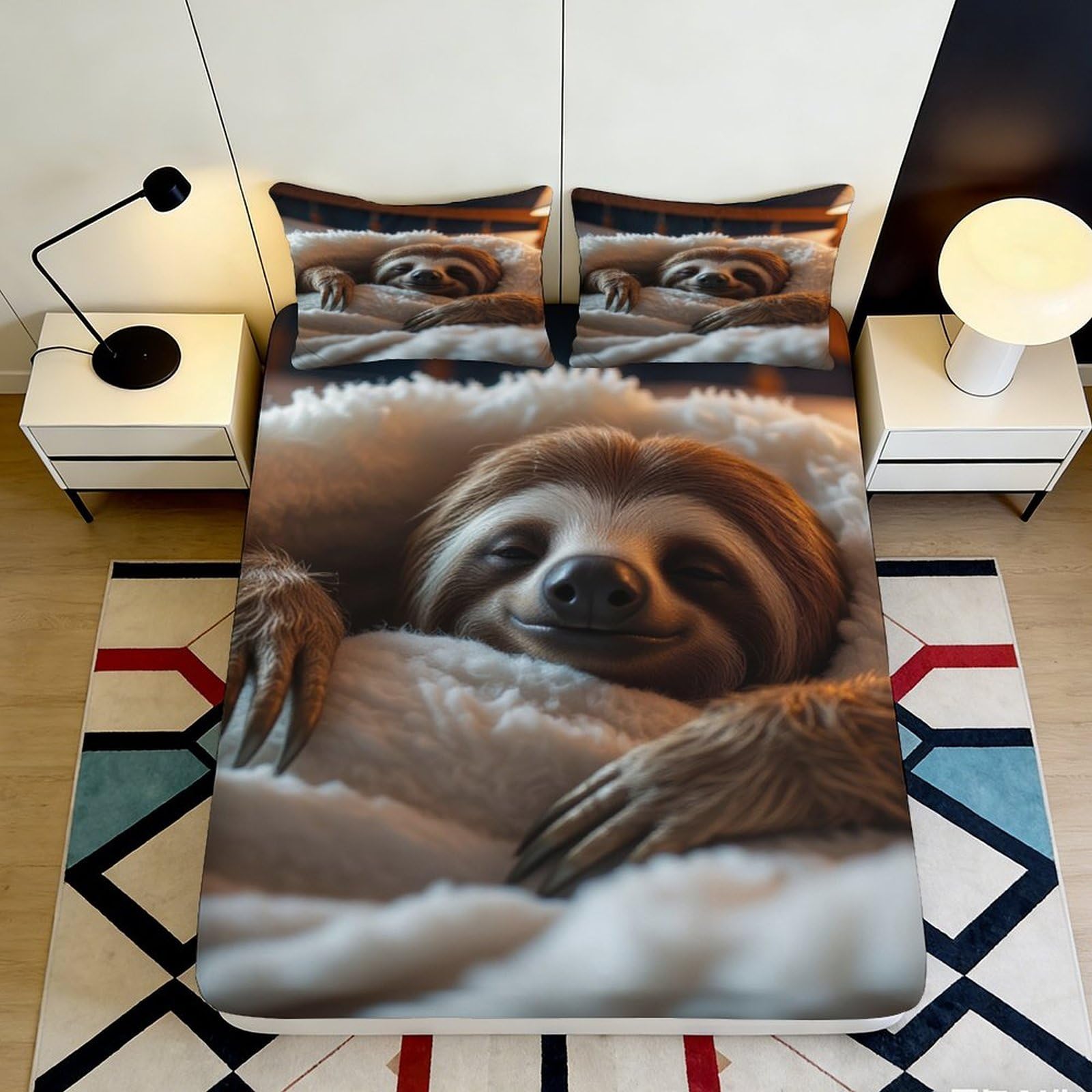 3D Printed Lazy Sloth Fitted Sheet Microfiber Deep Pocket Bedroom Bedding Lazy Sloth Mattress Fitted Cover Washable Non-Slip for Home 140x200x25cm