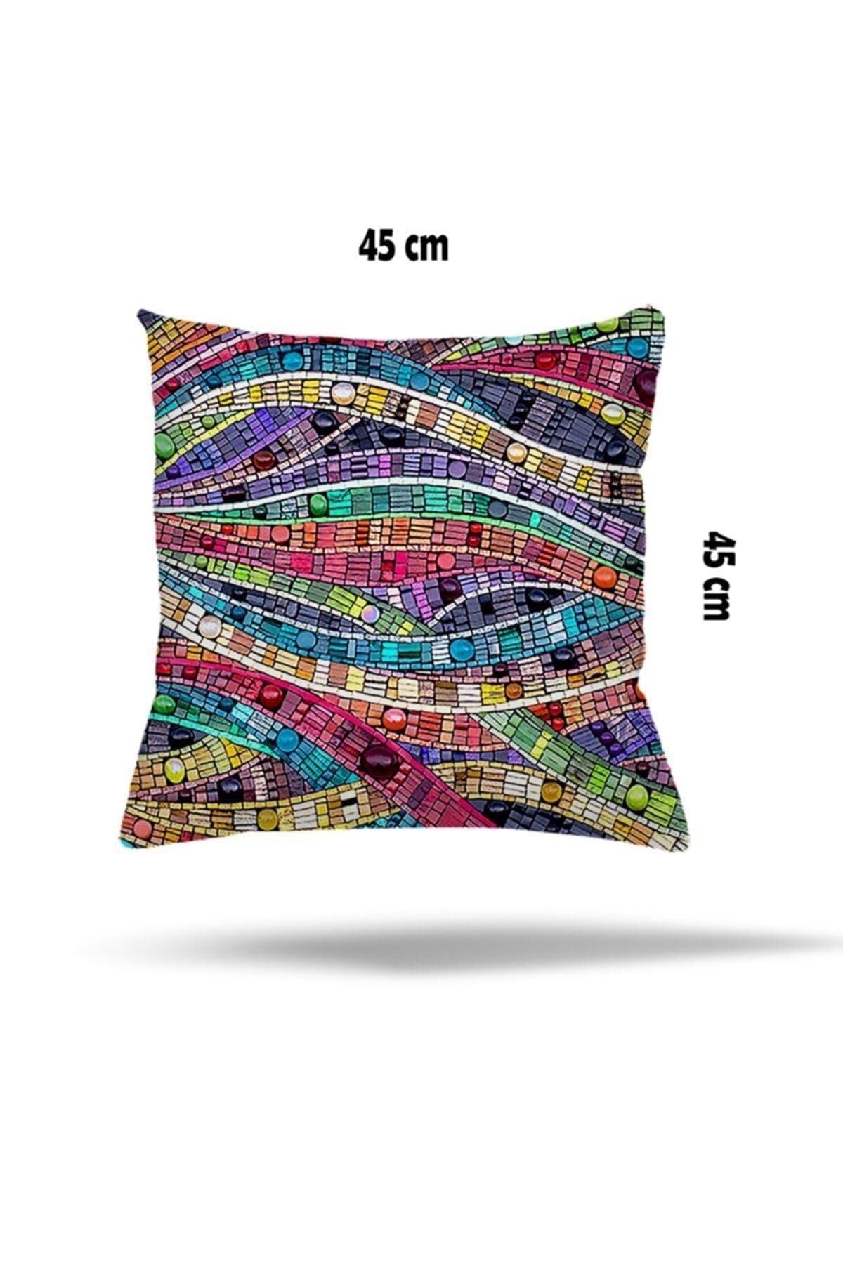 Pelangi Çiçek Mozaik Kilim Etnik Desen Gizli Fermuarlı Yastık Kılıfı Kırlent Kılıfı Koltuk Yastık Kılıfı, Karışık Renkli 45 x 45