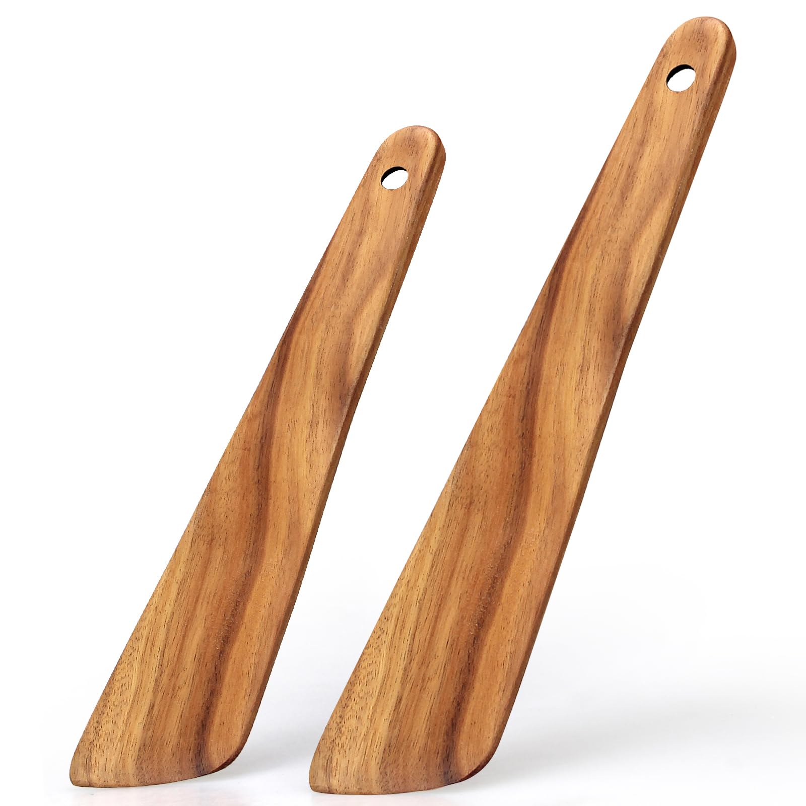 Juego de 2 espátulas de madera de teca, espátulas planas para cocina, espátulas de madera para cocinar, hornear, antiadherentes, utensilios de cocina, espátulas para remover masa madre, espátula para