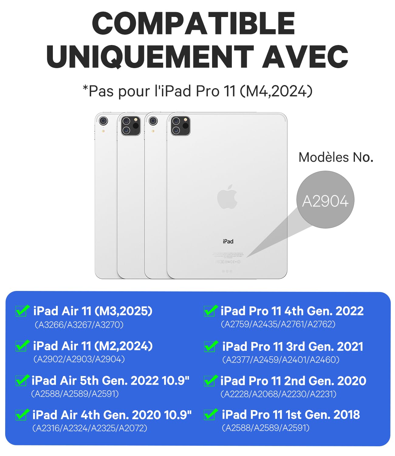 Earto Coque-Clavier pour iPad Air 11 Pouces (M4 2026 / M3 2025 / M2 2024), iPad Pro 11" (1re à 4e Gén), iPad Air 10.9" 5e/4e Gén, Smart Trackpad, Éclairage 7 Couleurs, Clavier Français Amovible, Noir