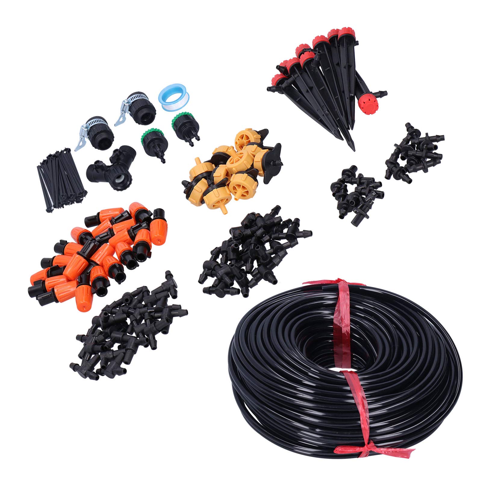 Kit di irrigazione a goccia 40M 4/7, di irrigazione per giardino con ugelli regolabili, kit di irrigazione automatica per serra, prato e orto con valvola a doppio scarico e