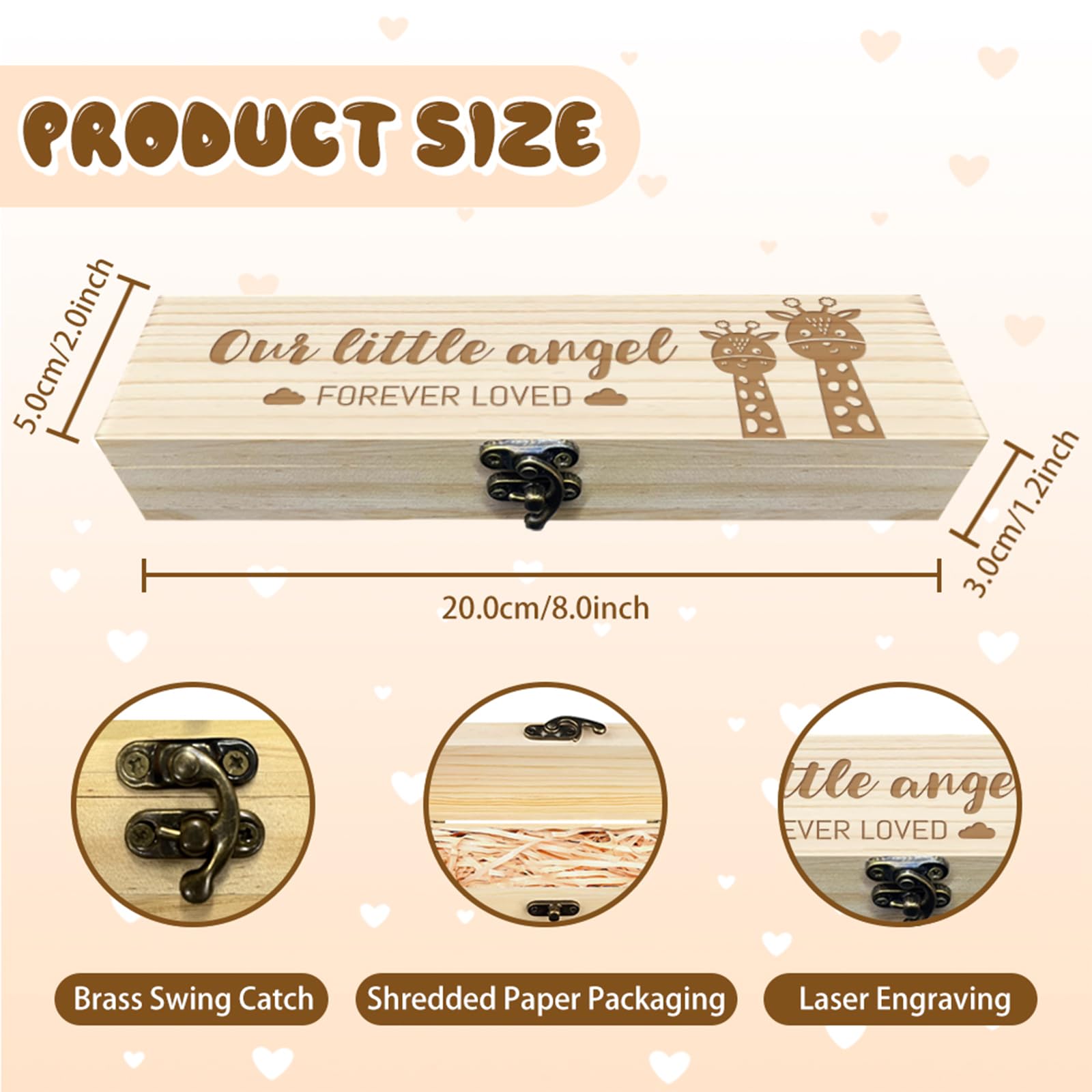 CHGCRAFT Cartoon Pregnancy Test Keepsake Box Giraffe Wooden Pregnancy Announcement Gifts Box with Raffia Ribbon and Lock Announcement Gifts for Dad Husband 8x2x1.2inch - Image 2