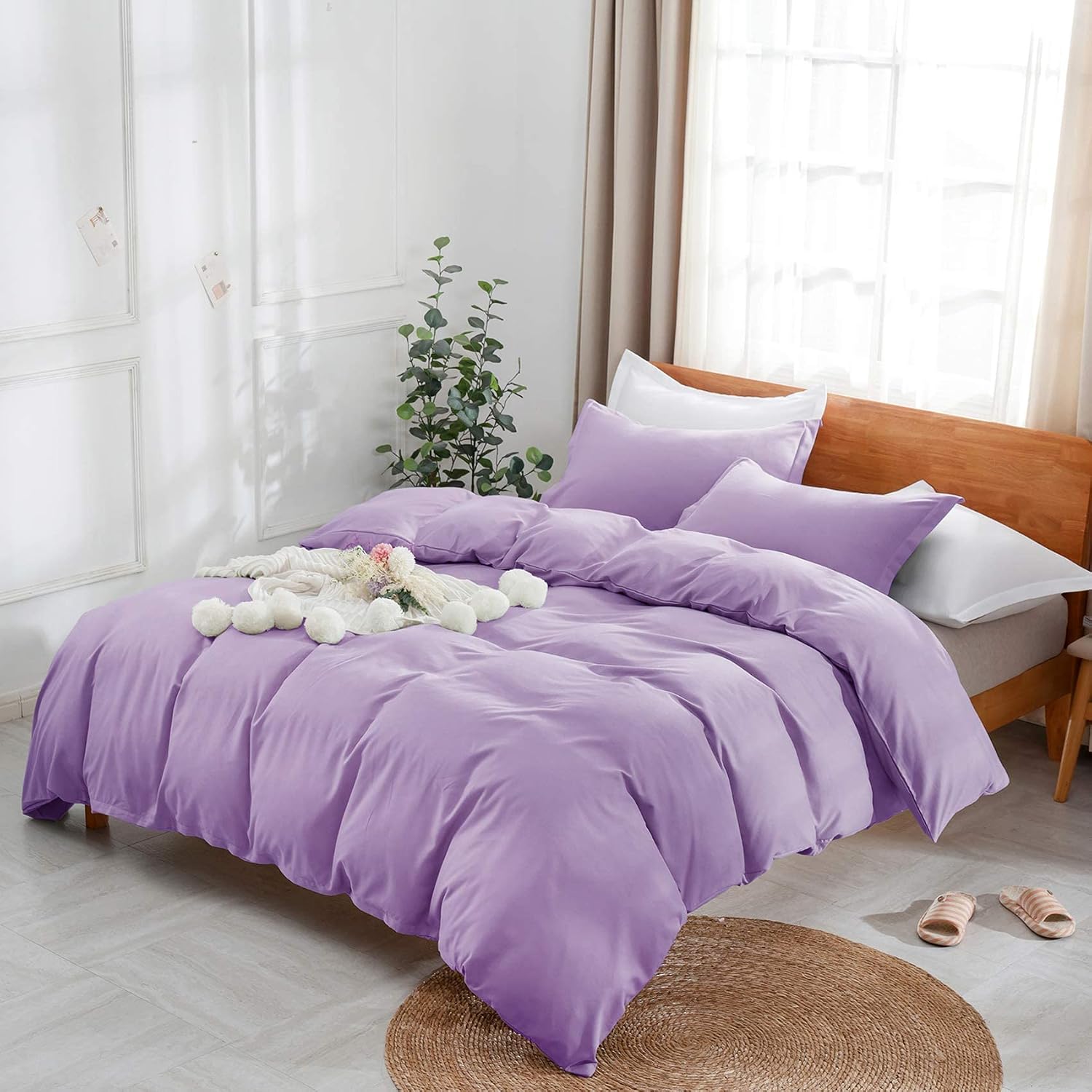 Uhsupris Purple Duvet Covers Twin Size 3 Pieces Solid Color Bedding Set, with Zipper & Corner Ties (No Comforter)