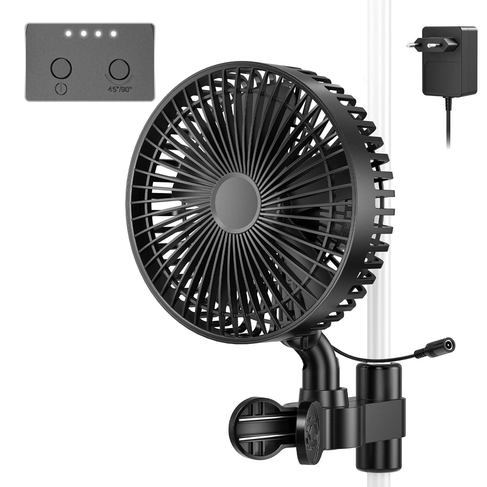 Ventilatore a 4 livelli da 10 W con clip: oscillazione automatica a 45° e inclinazione a 90°, 2200 giri/min, max 32DBA silenziosa con clip per Growbox con durata di 50.000 ore, ventola di serraggio