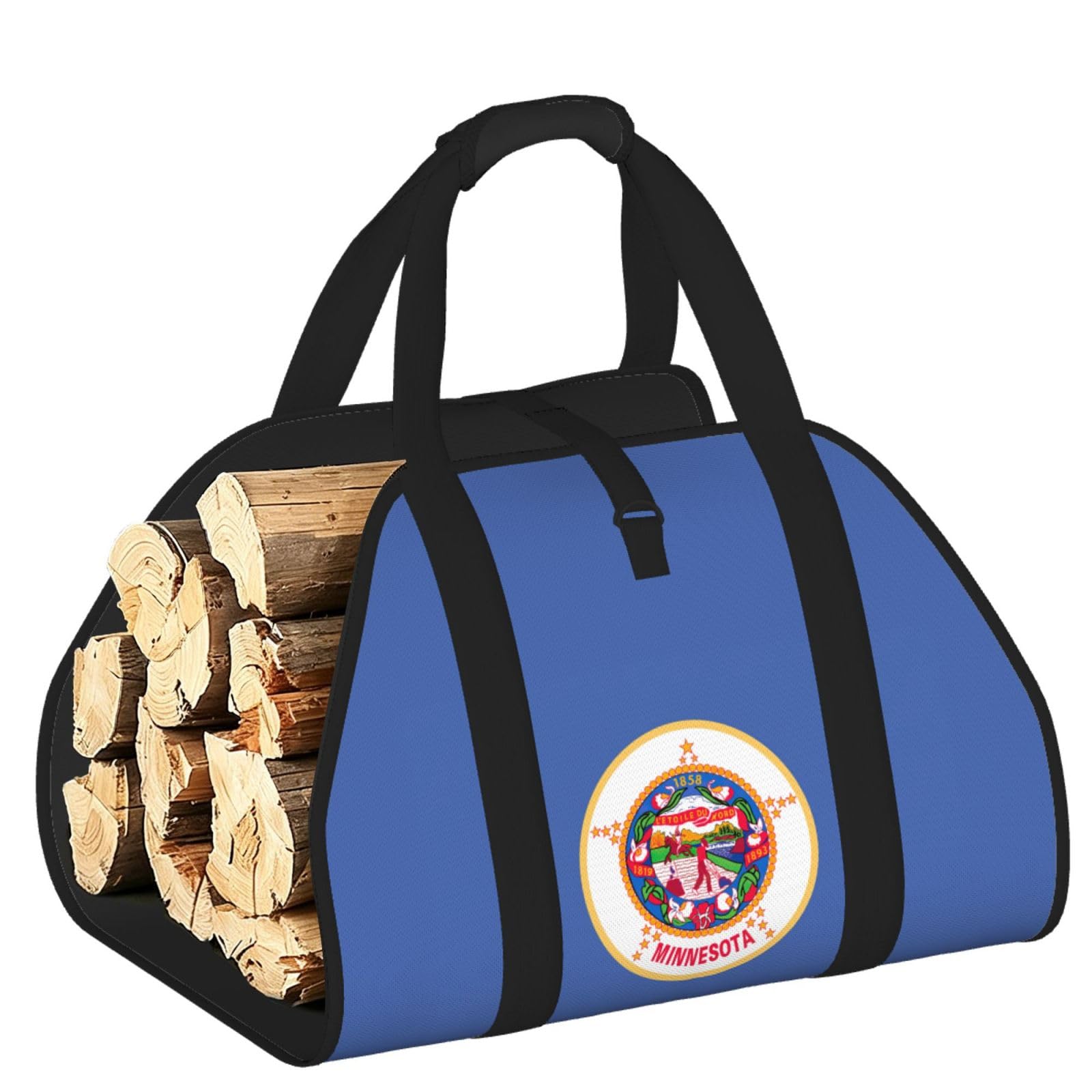 Ayyqwe Black Minnesota State Flag Print Firewood Bag Wood Waterproof Versatile Camping Picnic Storage Daily Home