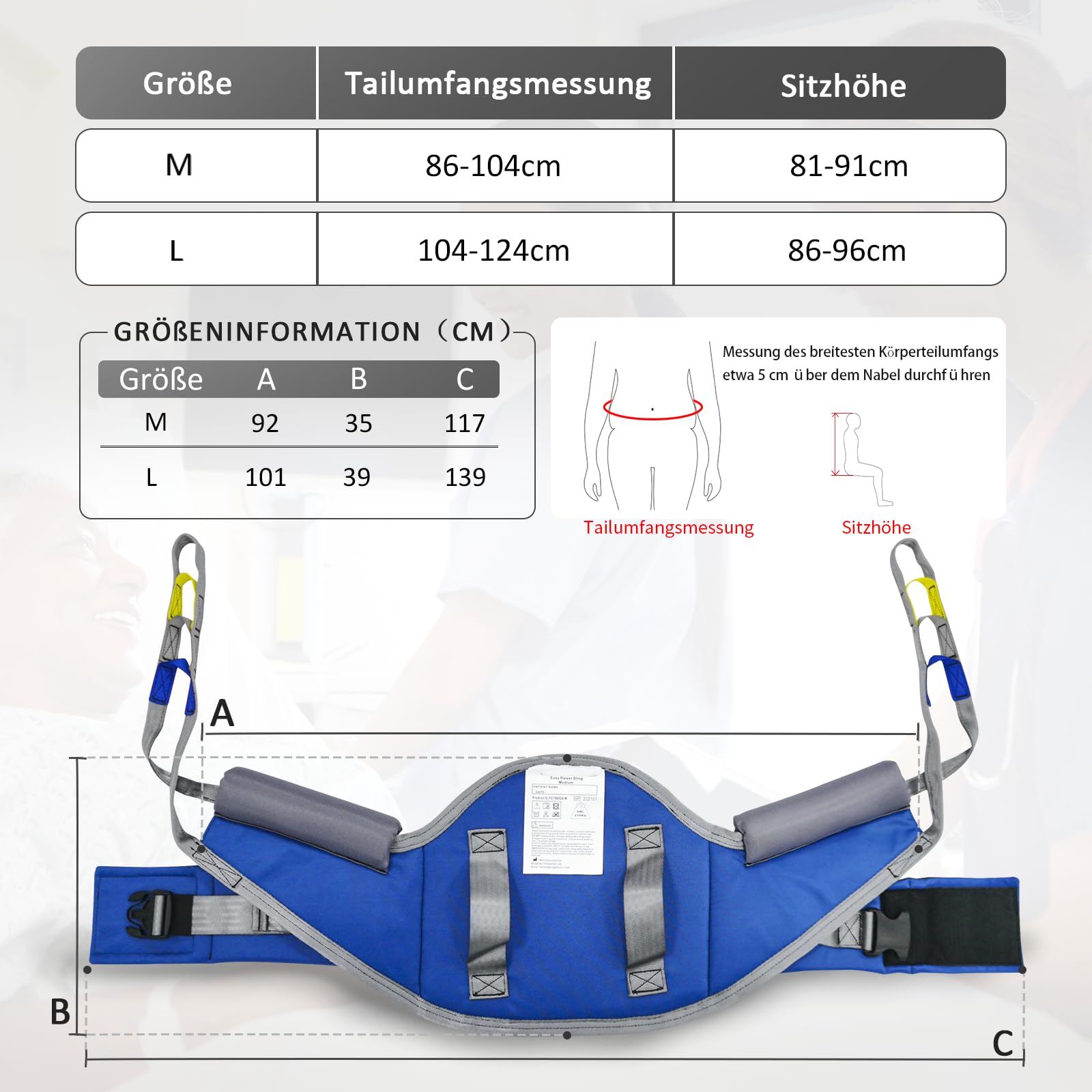 EZ Assistive Sit to Stand Lift Patientenhilfe Gepolsterte Sling und Stand Assist mit Rückenunterstützung, Patientenhilfe Sling funktioniert mit den meisten Mobilitätshilfen (Mittel(Packung 1-Zählung))
