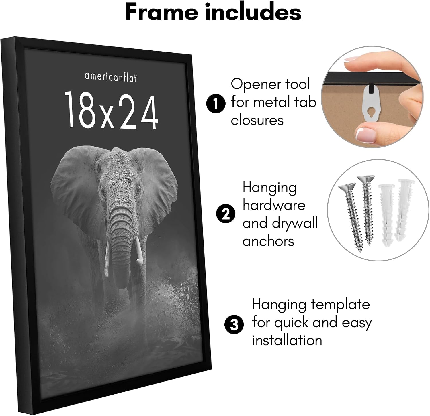 Americanflat 18x24 Poster Frame with Polished Plexiglass - Soho Collection - Gallery Style Deep Molding Picture Frames for Wall Display - Black