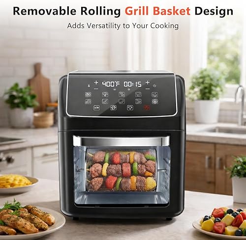 Miniatura 5 de Simple Deluxe Horno freidora de aire 10 en 1 de 12 cuartos de galón, freidora de aire preestablecida digital con ventana visible, cesta