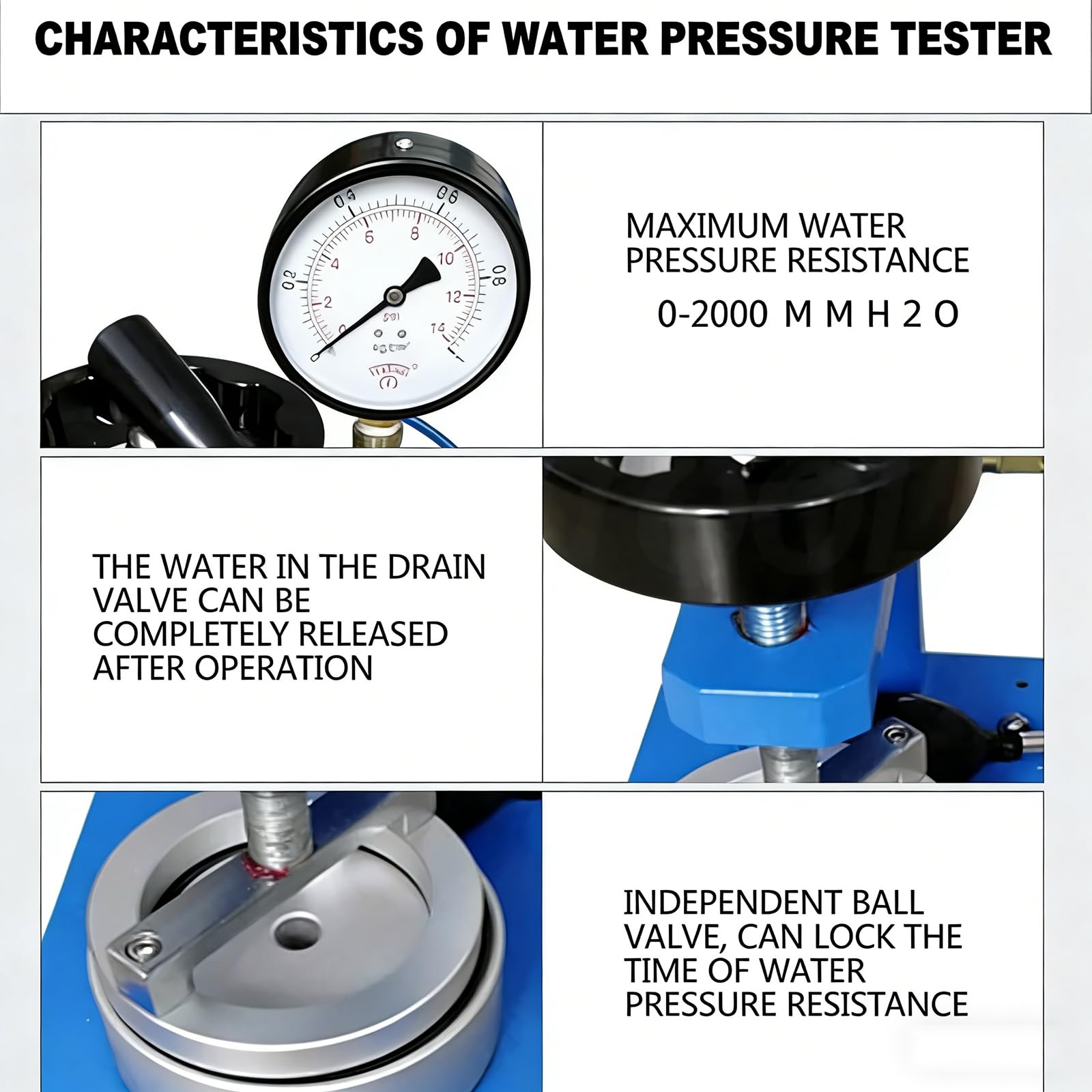 Hydrostatischer Drucktester für Stoffe, Kunststoff, wasserdichte Prüfmaschine, 10000 mm, Digitalanzeige, Regenmantel, Kleidung, Zelte, DIY-Werkzeug