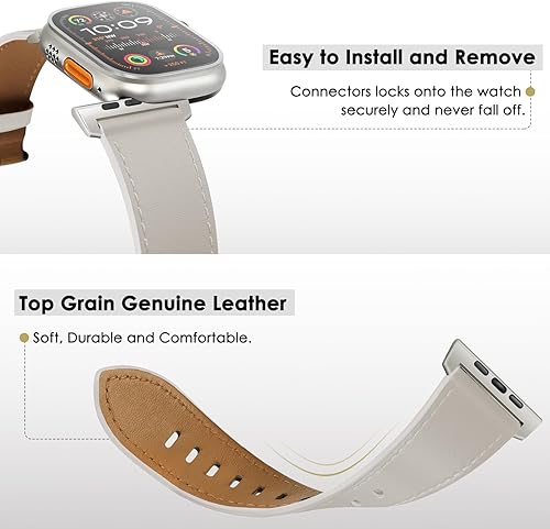 Vista 136 de UUPWPOKT Correa de cuero compatible con Apple Watch Ultra 3/2/1 Band de 1.929 in, 1.811 in, 1.772 in, 1.732 in, 1.654 in, correa de cuero genuino