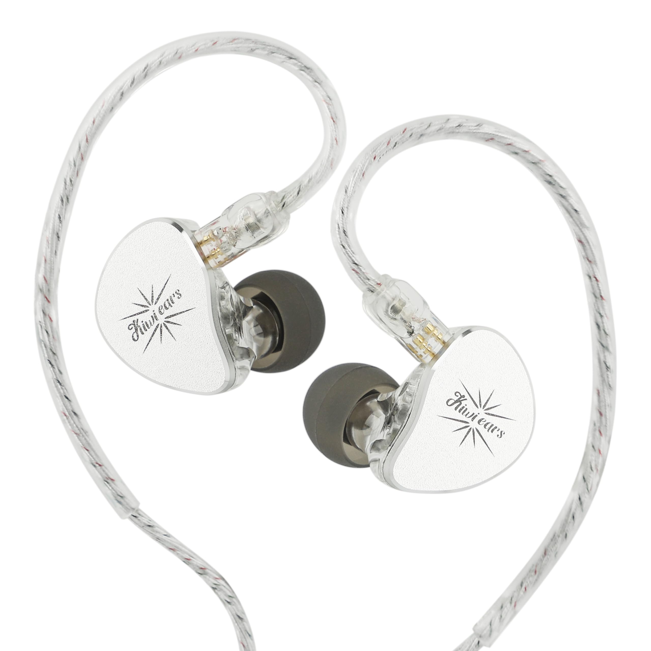 Kiwi Ears Belle słuchawki douszne, 10 mm DLC, przewodowe słuchawki douszne HiFi z odłączanym posrebrzanym kablem 2-pinowym do gier audiofilskich (bez mikrofonu, srebrne)