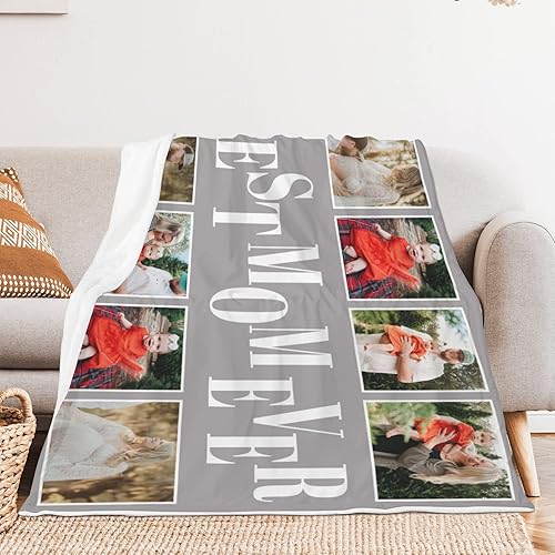 Miniatura 10 de Manta personalizada con texto en inglés Best Mom Ever, regalos de cumpleaños personalizados para mamá de parte de hija e hijo con imágenes, collage