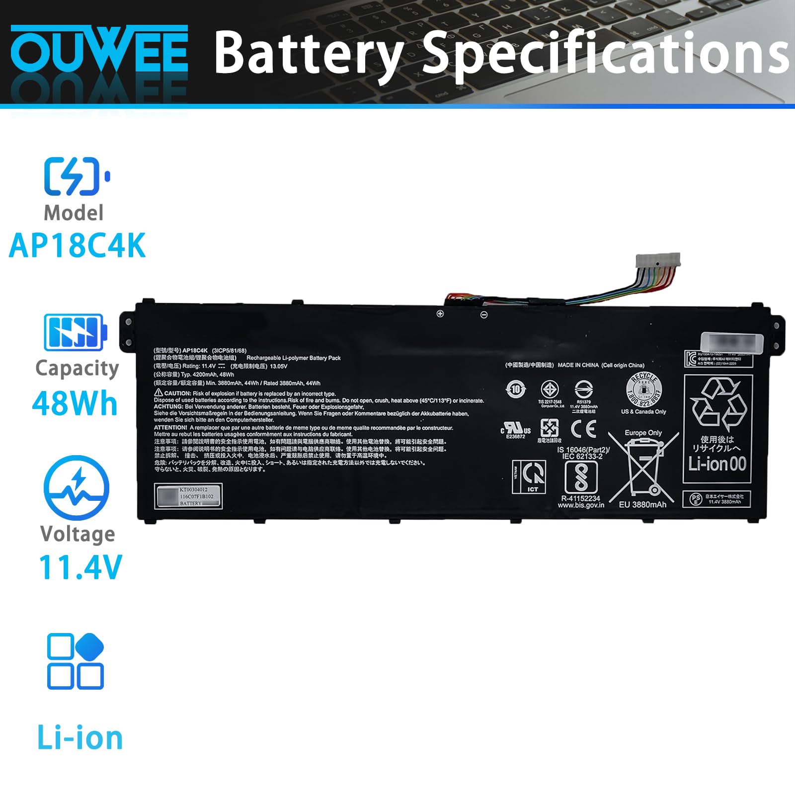 Amazon.com: OUWEE AP18C4K Laptop Battery Compatible with ACER