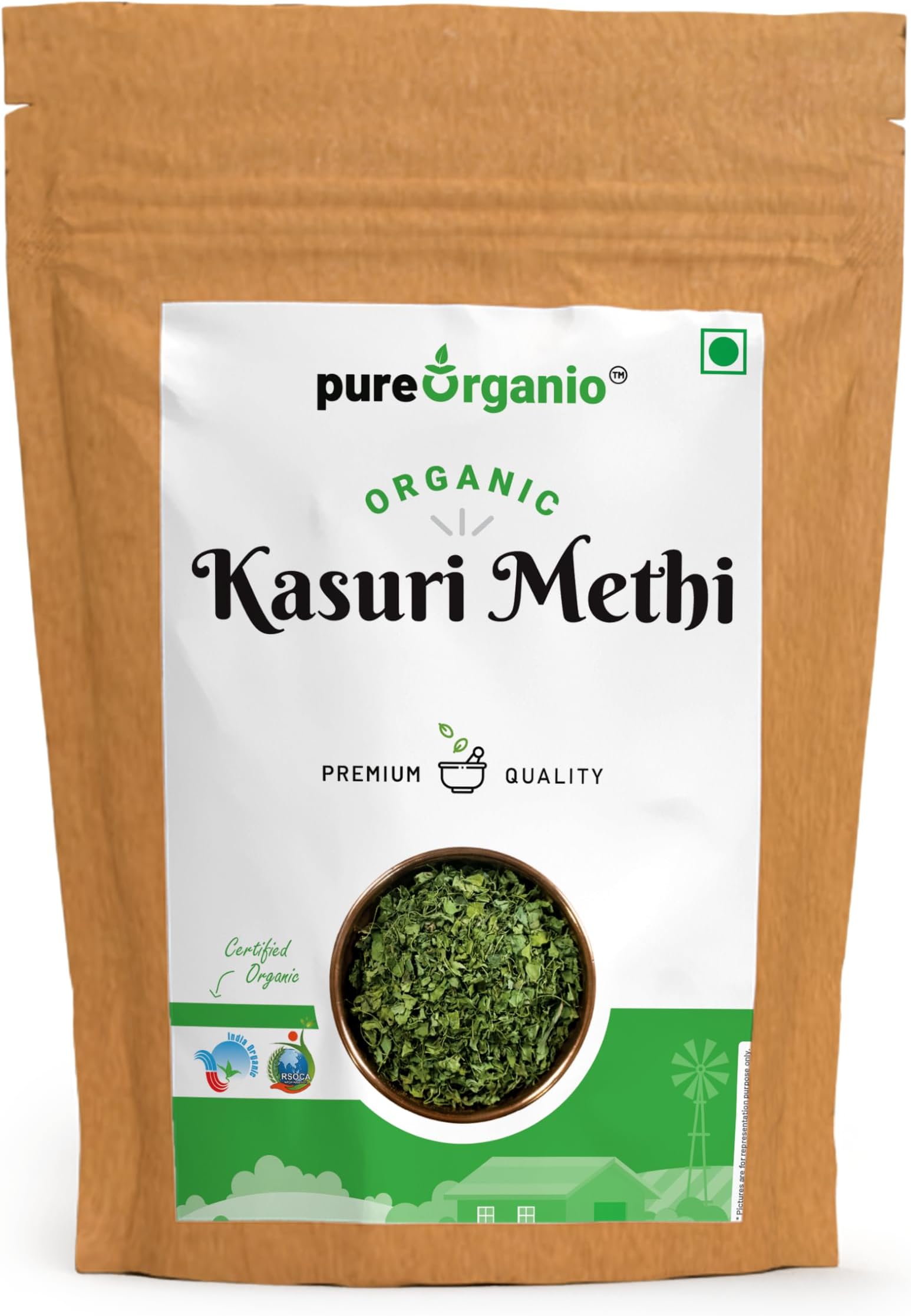 Pure Organio Kasuri Methi Leaves Organic Dried Fenugreek Leaves Natural Spice for Unique Flavor to Indian Dishes (100 Gm)