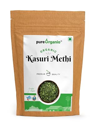 Pure Organio Kasuri Methi Leaves Organic Dried Fenugreek Leaves Natural Spice for Unique Flavor to Indian Dishes (100 Gm