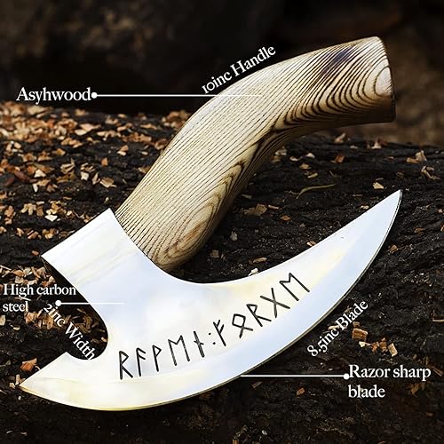 Miniatura 4 de Forest HuntingViking Steel Pizza Axe Authentic Medieval Pizza Cutter Axe Hand forged ax Rocking Pizza Gift Knife with leather sheath (Polished