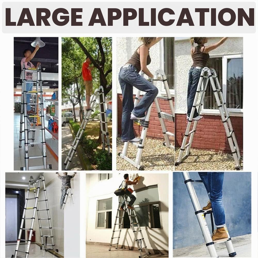 Échelle Télescopique Extensible de 2,5 m+ 2,5 m, Échelle Extensible Échelle Piante en Acier Inoxydable - Cadre en A - avec stabilisateur - 8 + 8 Étapes, Charge maximale 150 kg