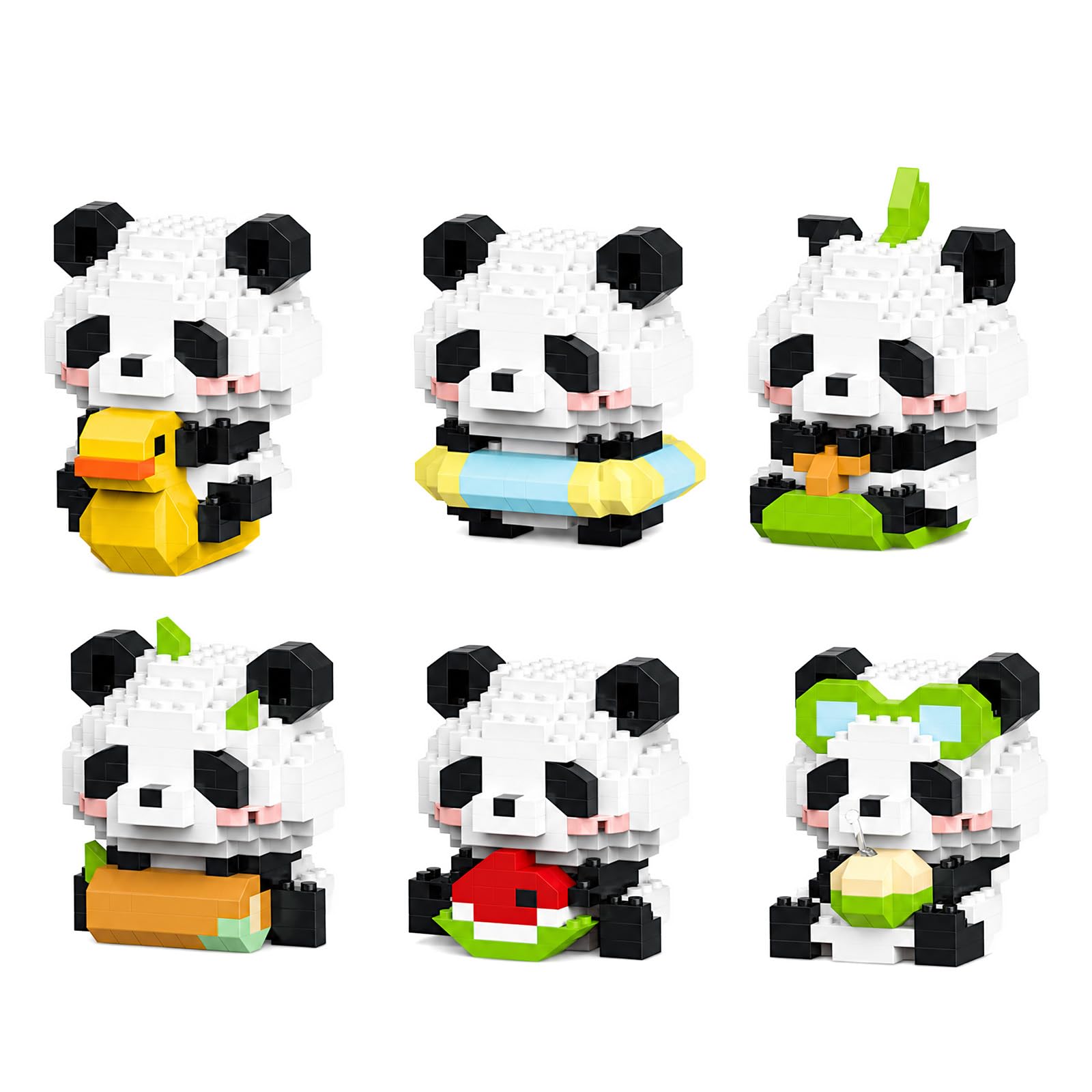 6Pcs Panda Micro Building Blocks Set, Cute Mini Animal Bricks Kit