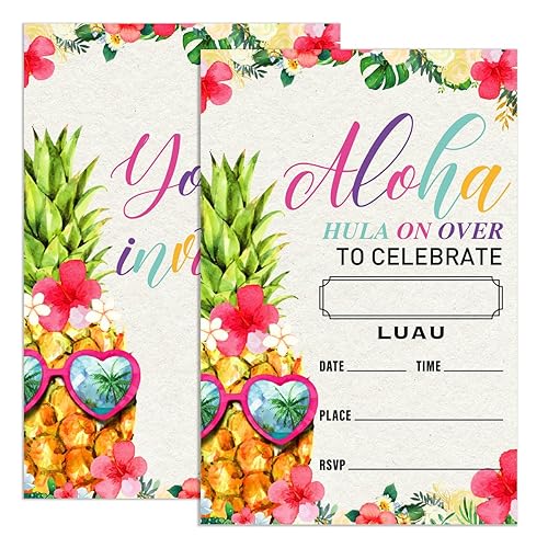 Birthday Invitations Luau Party for Girl with Envelopes, Summer Tropical