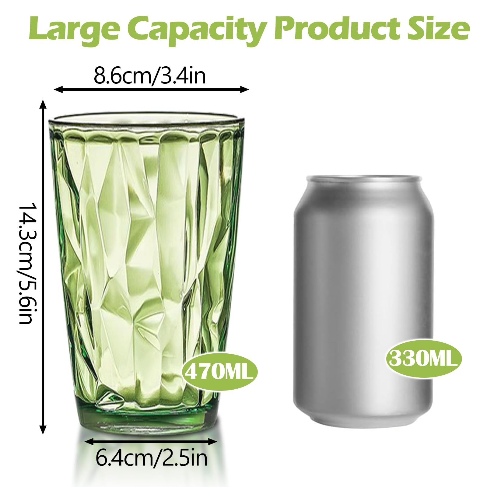Zestaw 8 szklaneczek, 470 ml, szklanki do picia, kolorowe plastikowe kubki w 8 kolorach, kubeczek dla dzieci, niełamliwe, stosunkowe plastikowe szklanki do soku na kemping, imprezy