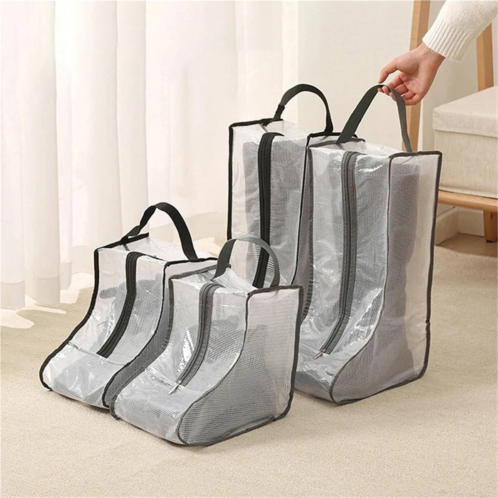 Bolsa de Zapatos de Viaje Transparente, Bolsa de Almacenamiento Impermeable a Prueba de Humedad for Botas con Bolsillo Negro S for fútbol de Viaje