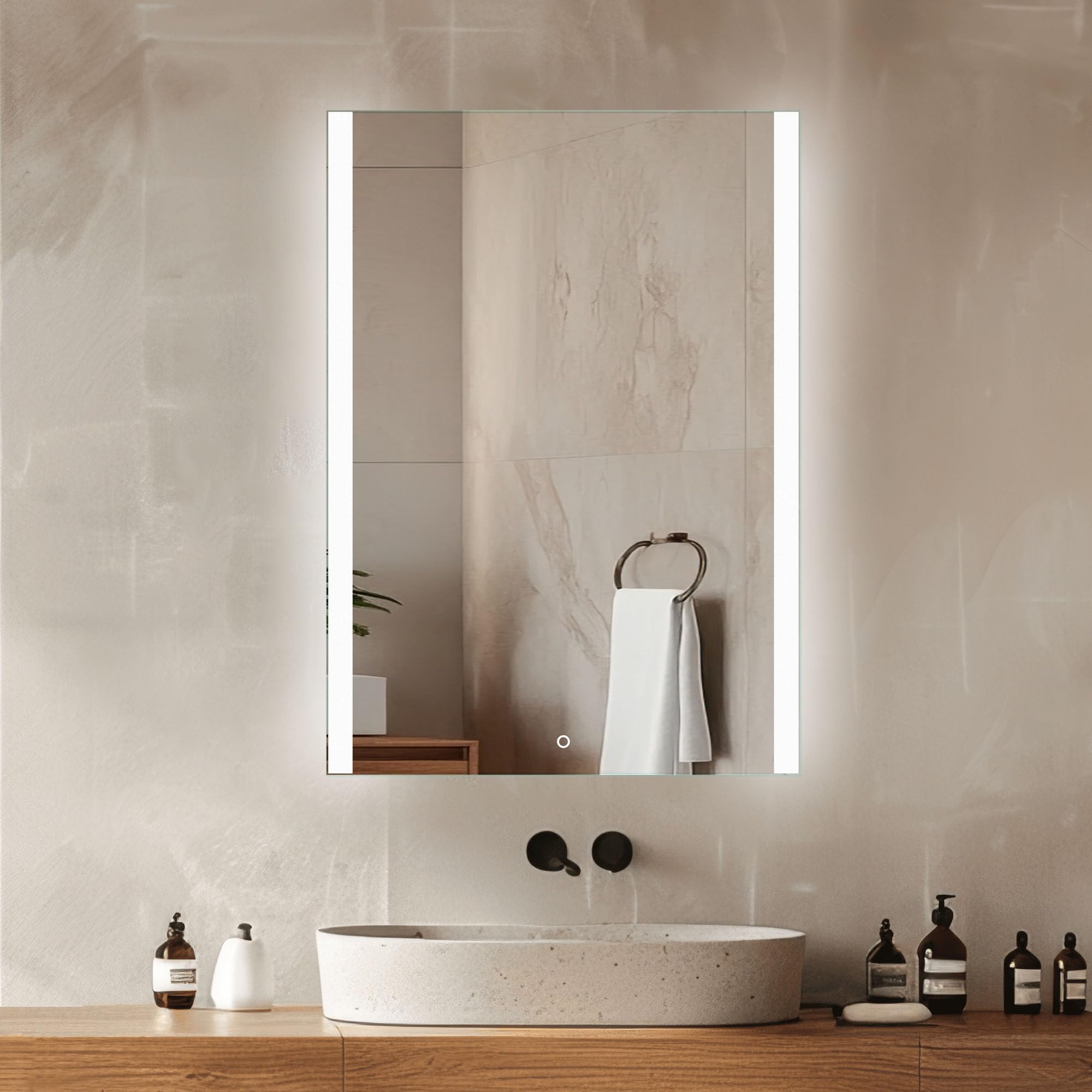 Venti Espejo Baño LED 50 × 70 cm, Iluminación Lateral | Espejo LED de Pared, Espejo Baño con Luz, Interruptor Táctil, Luz Blanca Neutra, Diseño Moderno