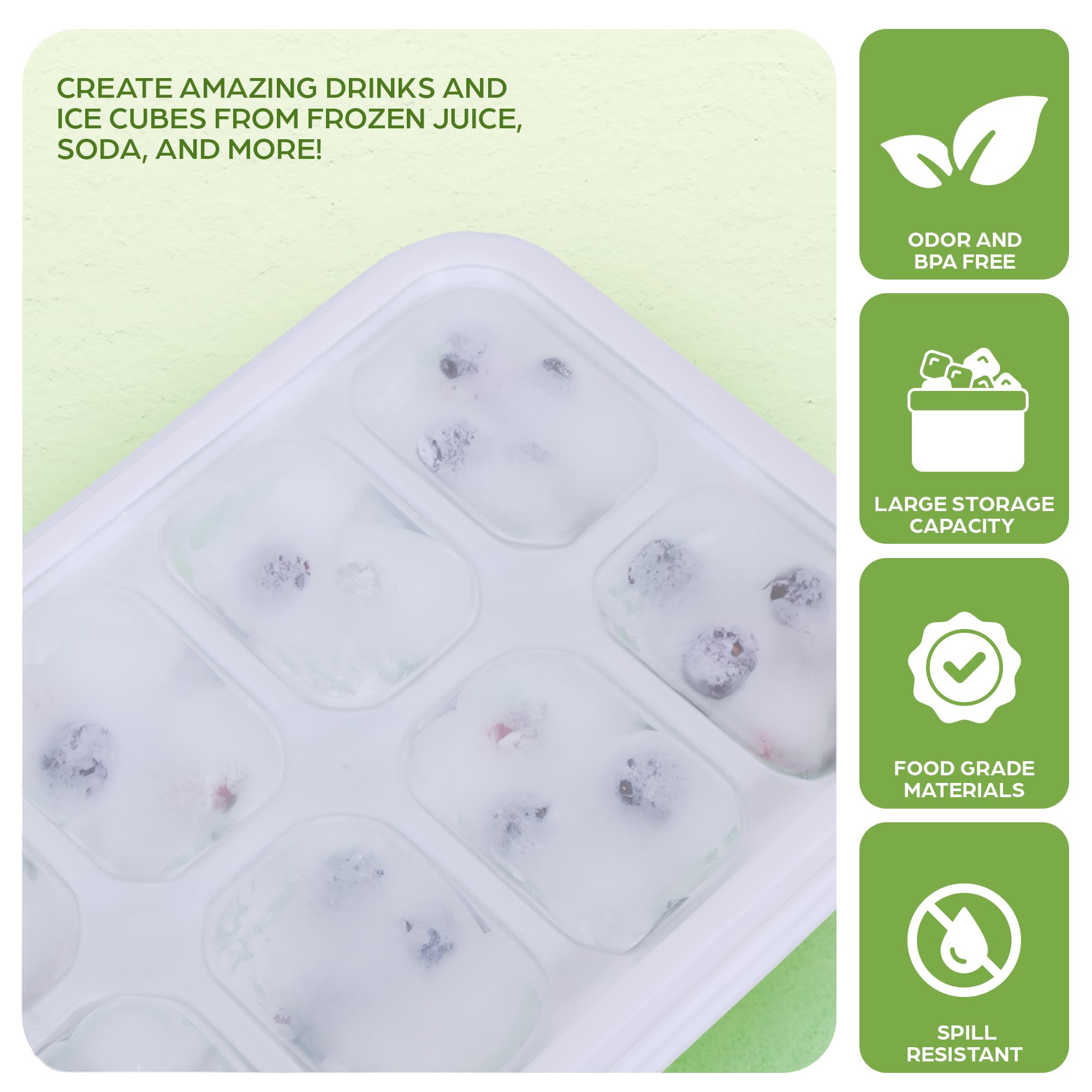Juego combinado de cubo de hielo y 4 bandejas, contenedor grande y tapa cubierta, 4 bandejas de silicona y apilables para cubitos de hielo, pinzas y cuchara de hielo incluidas (4