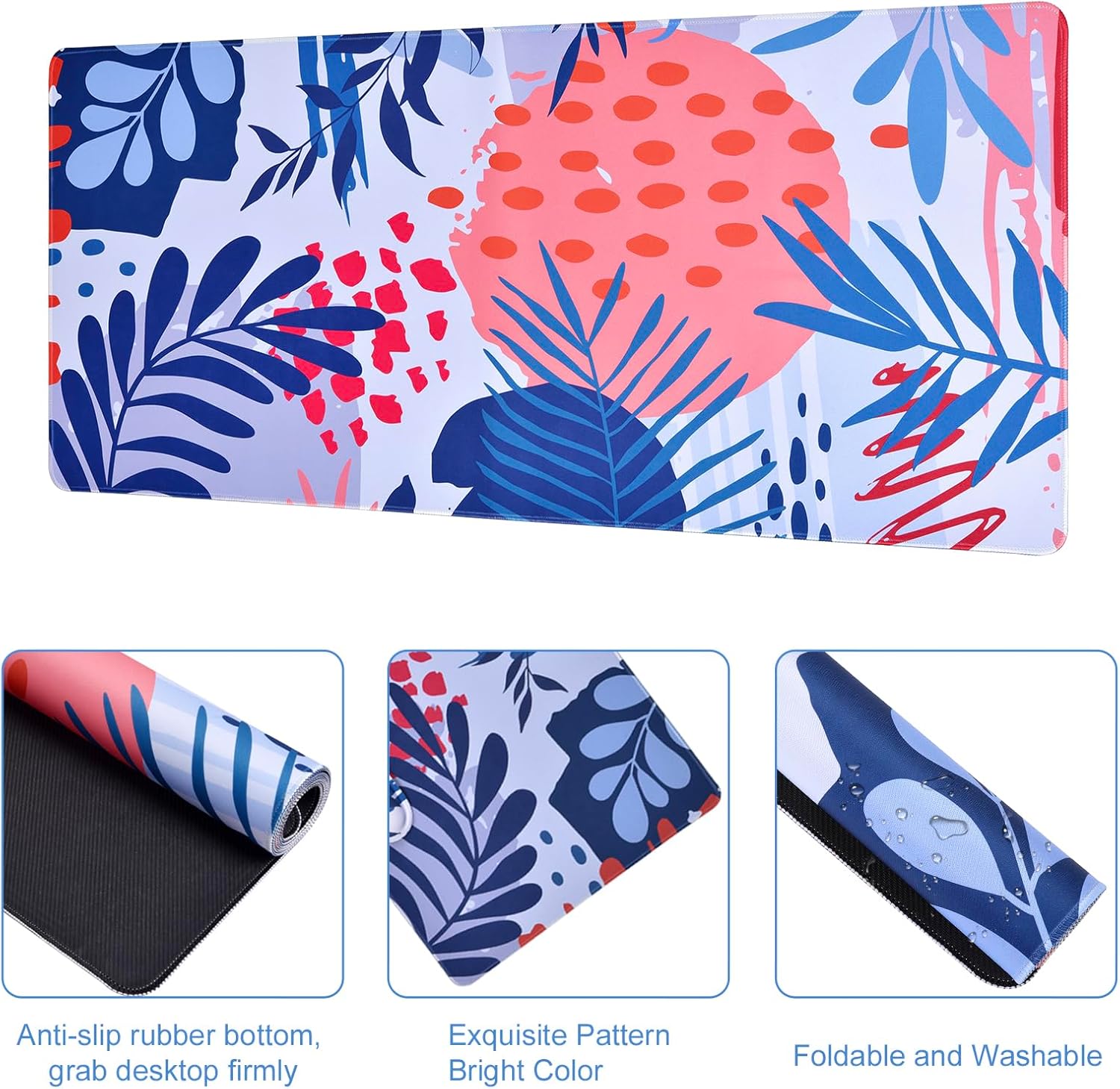 MEGREZ Keyboard Wrist Rest, Ergonomic Mouse Pad with Wrist Rest, Keyboard and Mouse pad Set, Extended Desk Mat Set for Gaming Home & Office, Mouse Pad Relieve Pain, Tropical Leaves