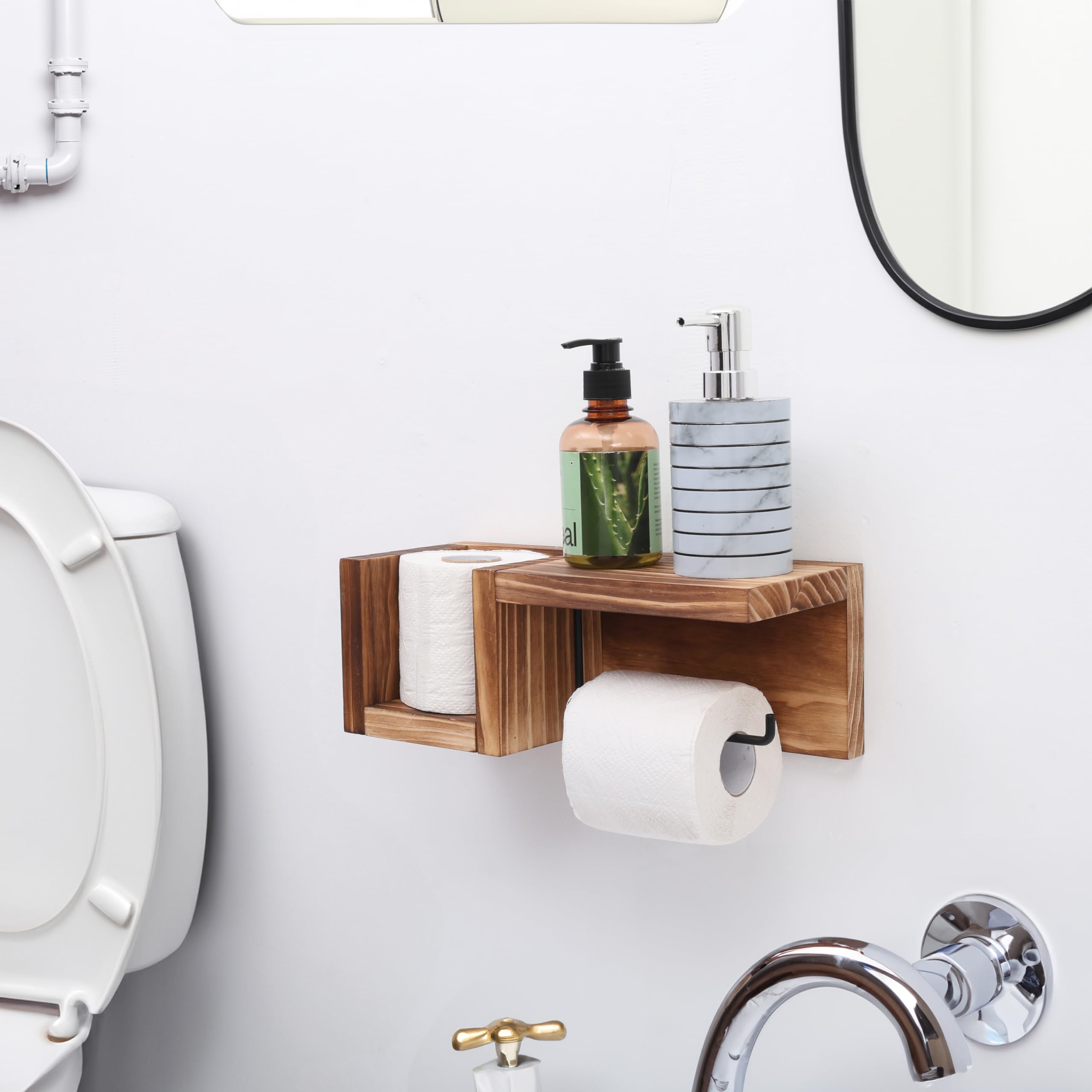 NSODOO Porta carta igienica per bagno in ottone massiccio e porta rotolo di carta igienica in stile hotel superiore con portacellulare dorato lucido