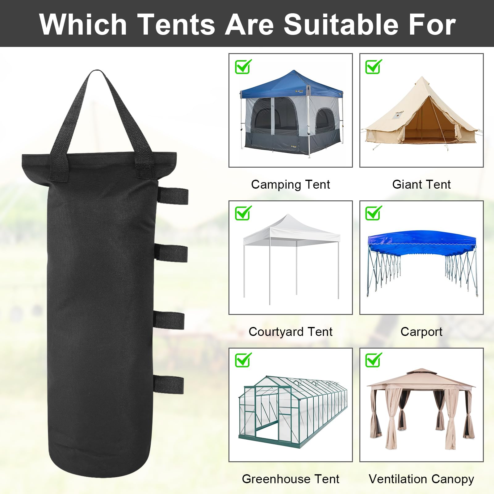 Sacco pesi per tenda, set da 4 pezzi, sacco di sabbia bilanciato, sacco
