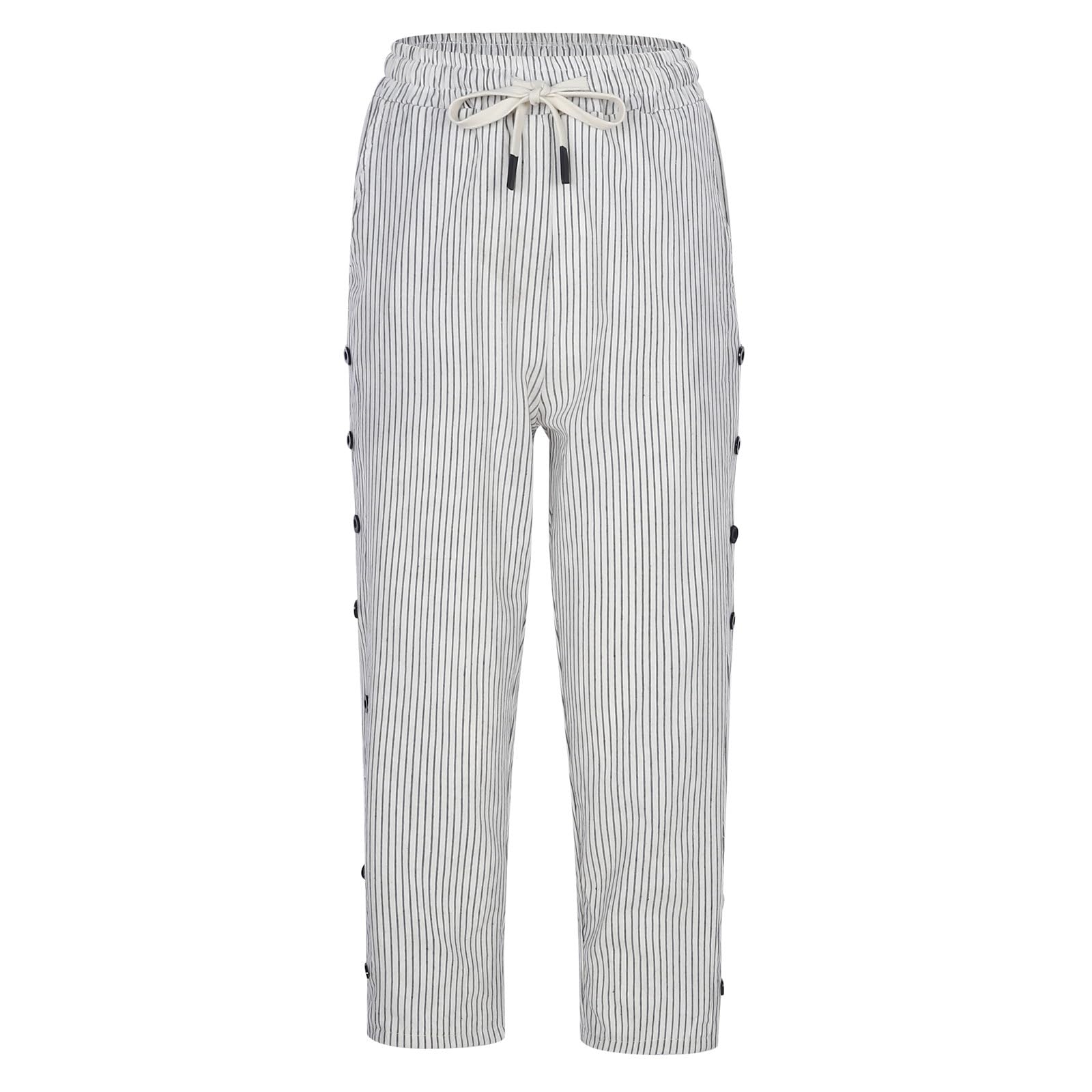 Pantalon Femme, Capris Décontracté Pour Femmes, Respirant, Rayé, Cordon De Serrage, Poche Arrière, Boucle Latérale, Été, Lavable En Machine