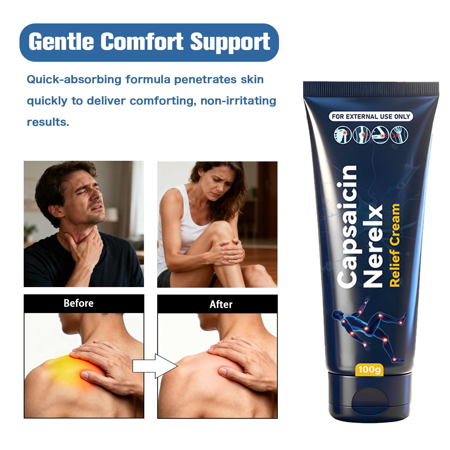 Capsaicin Nerex Relief Cream with Arnica, Menthol, MSM and Glucosamine for Body Joint Areas, Feet, Hands, Legs, Muscles, Joints, and Waist, 100g (1PACKS) — Amazon image 3