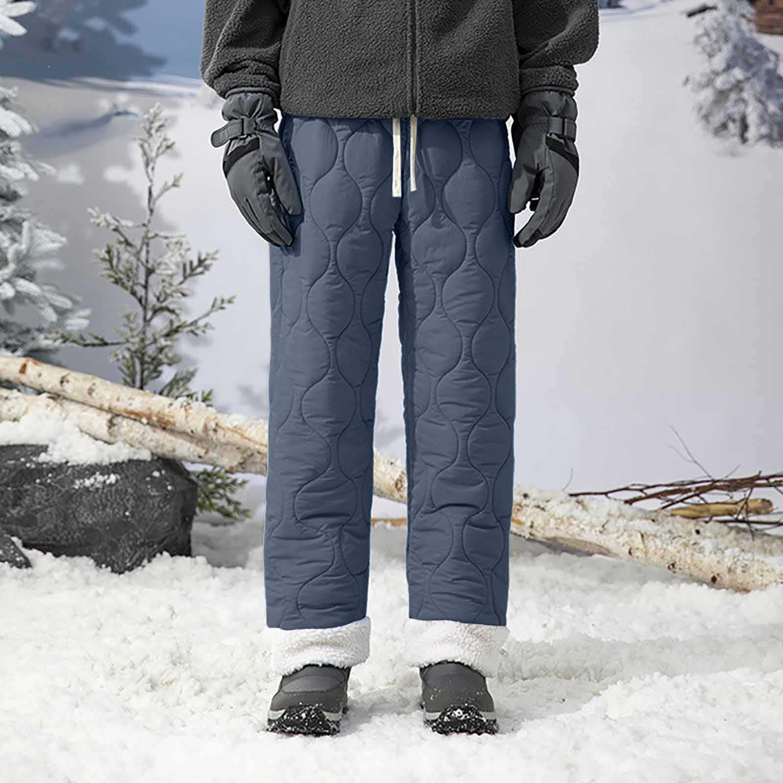 Generisch Pantaloni invernali da uomo, con calda imbottitura, pantaloni termici, con coulisse, antivento, ultraleggeri, in vita elasticizzata, per attività all'aria aperta, con tasche