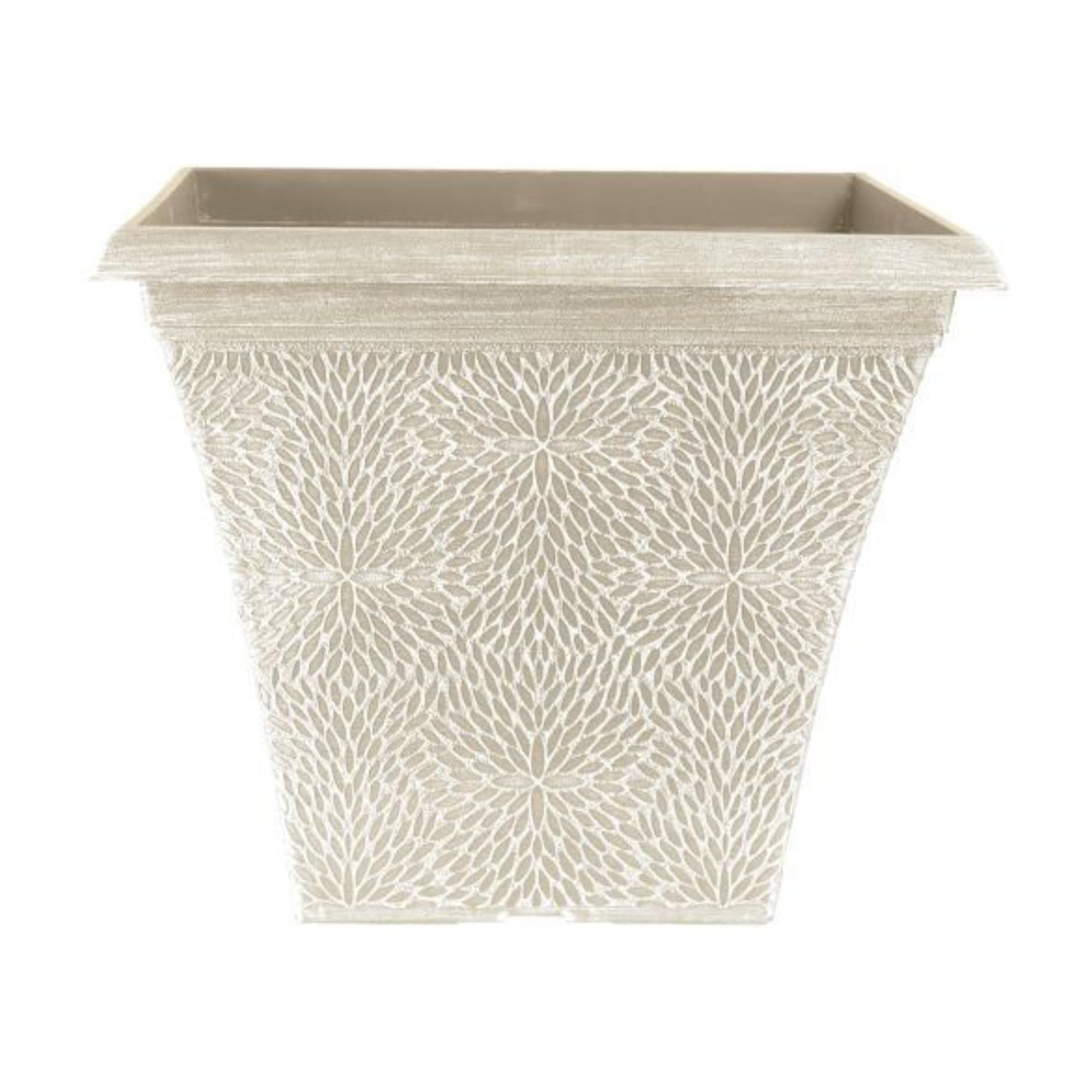 Fyne-Finds Beige Grey Square Plastic Plant Pot 35Cm,14Inch Outdoor 20L Pot Garden Patio Planter Cover Drainageholes Weatherproof Frostproof (1)